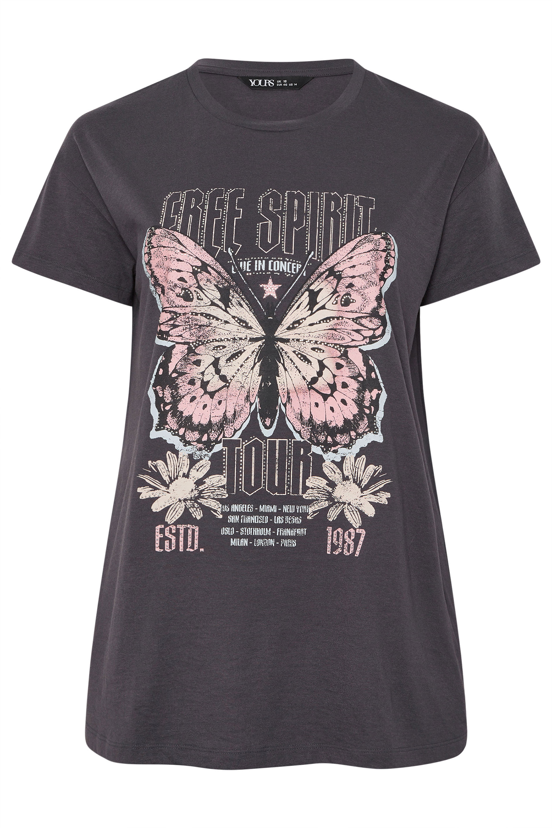 YOURS Plus Size Grey 'Free Spirit' Studded T-Shirt | Yours Clothing 5