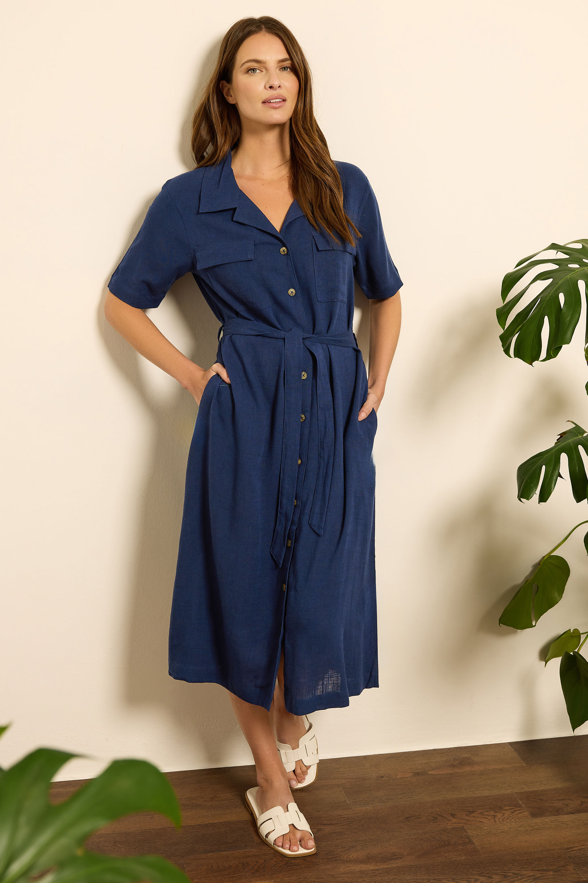 M&Co Navy Blue Linen Shirt Dress | M&Co 1