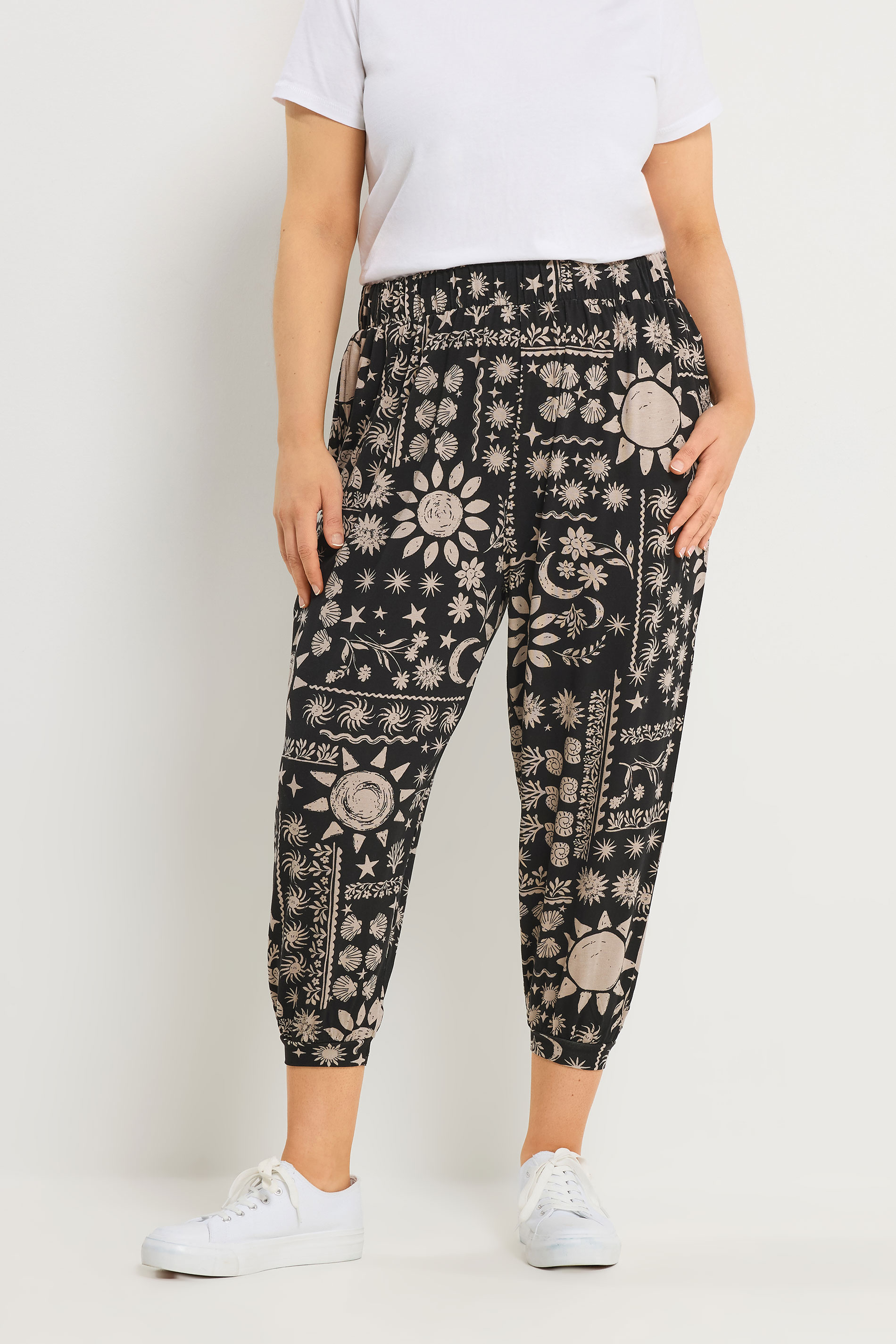 YOURS Plus Size Black Celestial Cropped Balloon Trousers | Yours Clothing 3