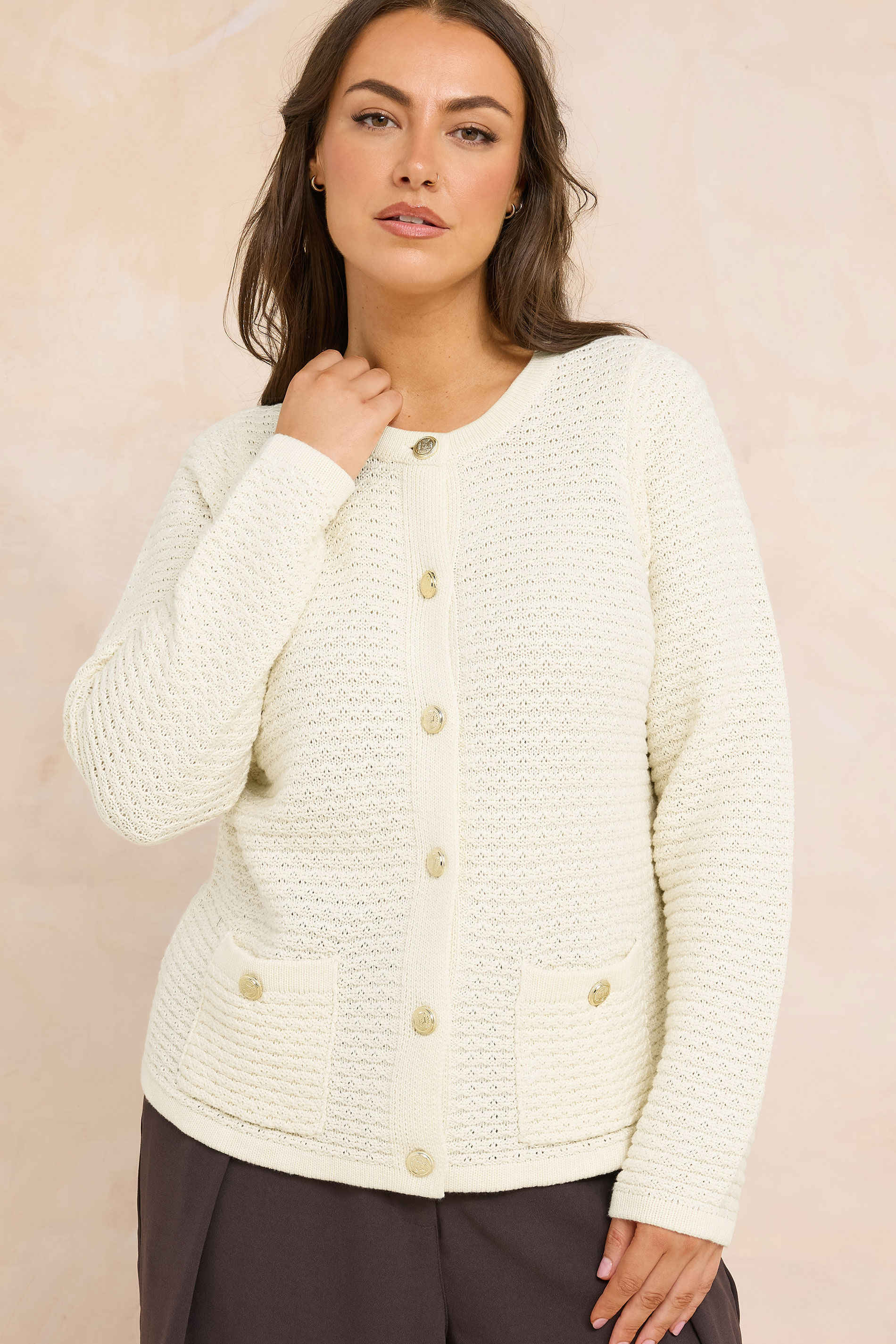 EVANS Plus Size Cream Button Through Knitted Cardigan | Evans  3