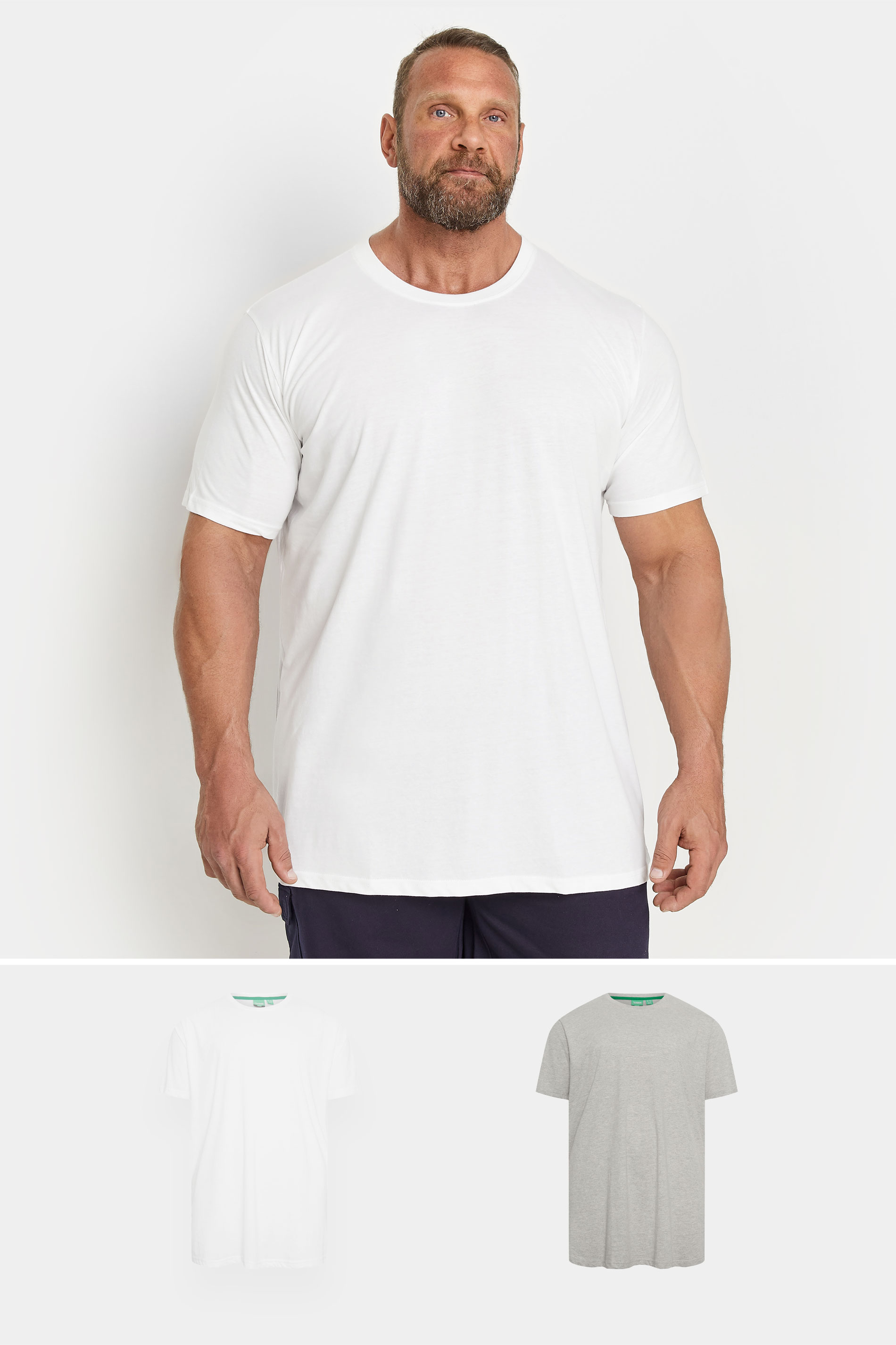 D555 2 PACK Grey & White Crew Neck T-Shirts | BadRhino 3