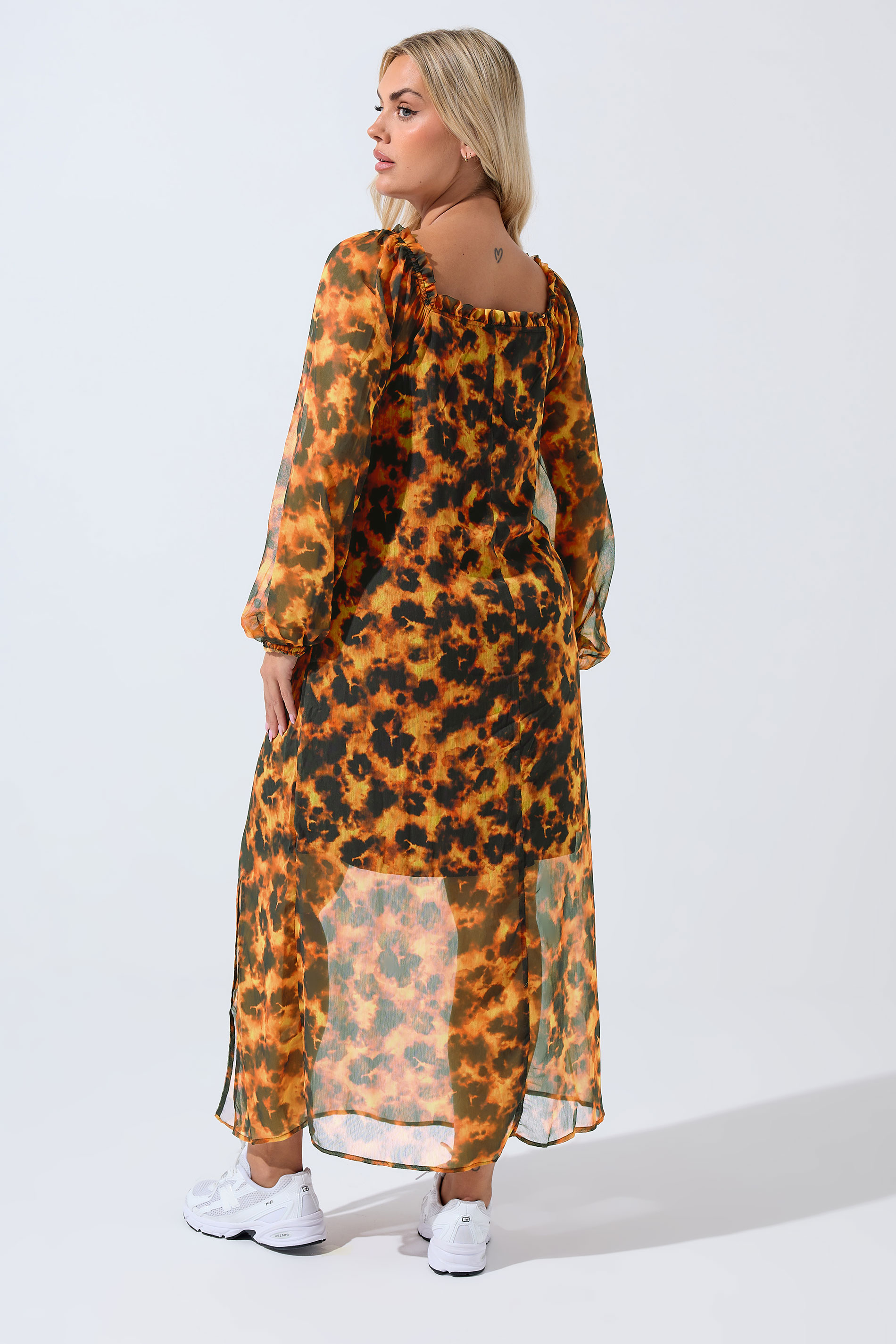 LIMITED COLLECTION Plus Size Brown Tortoiseshell Ruffle Maxi Dress | Yours Clothing 2