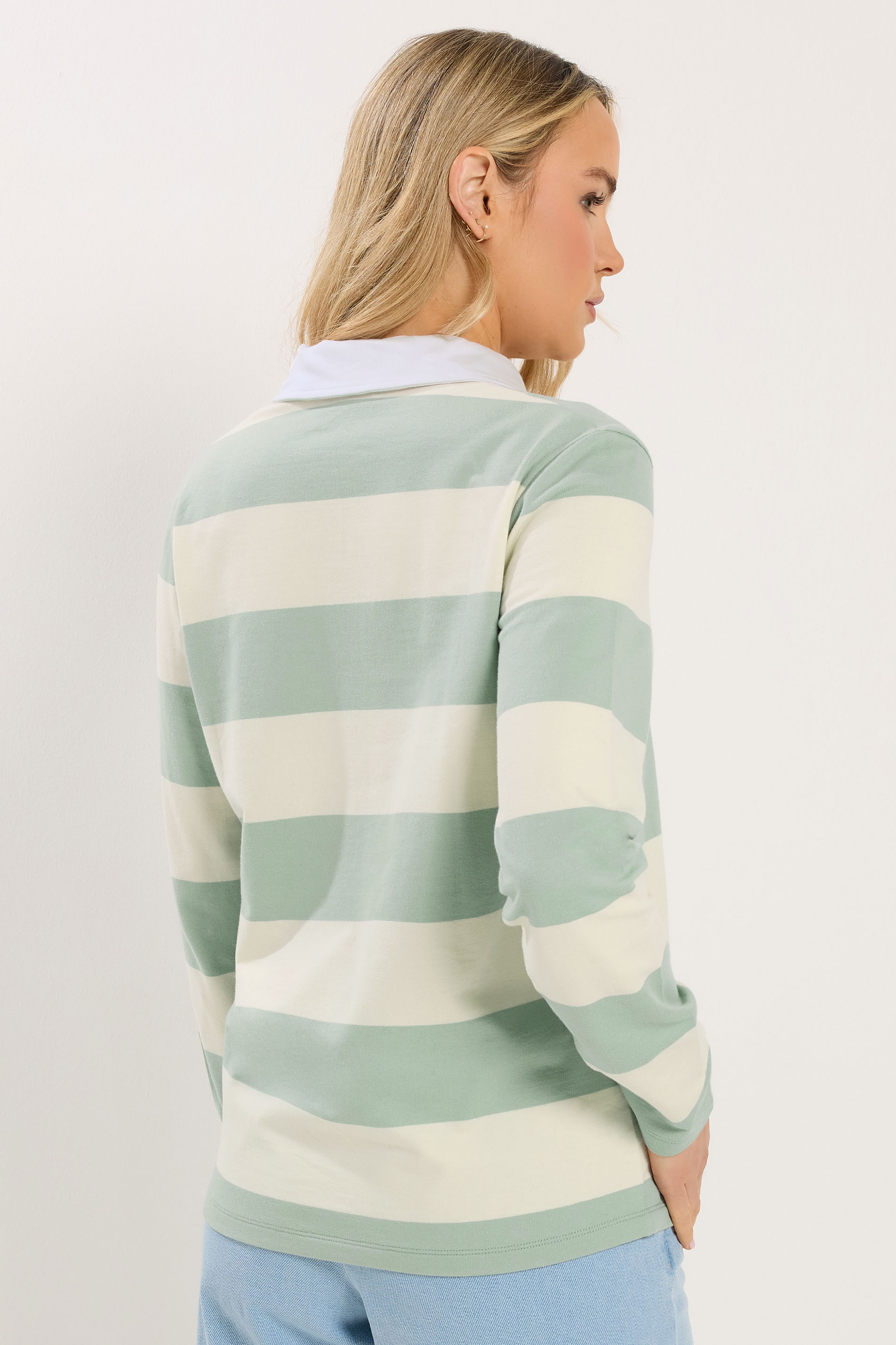 LTS Tall Women's Mint Green & Cream Stripe Cotton Rugby Sweatshirt | Long Tall Sally 2