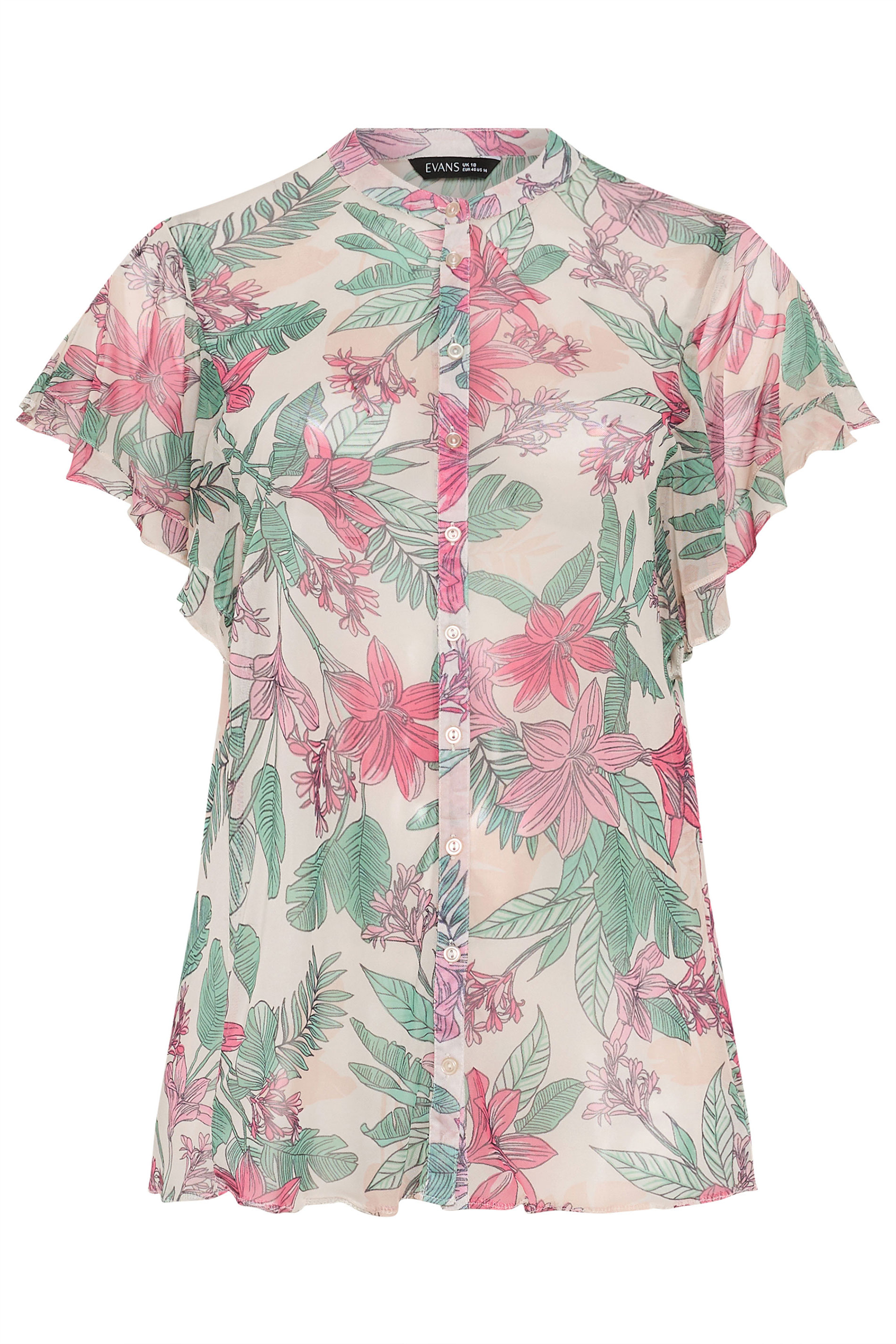 EVANS Curve Green Floral Frill sleeve Blouse | Evans 6