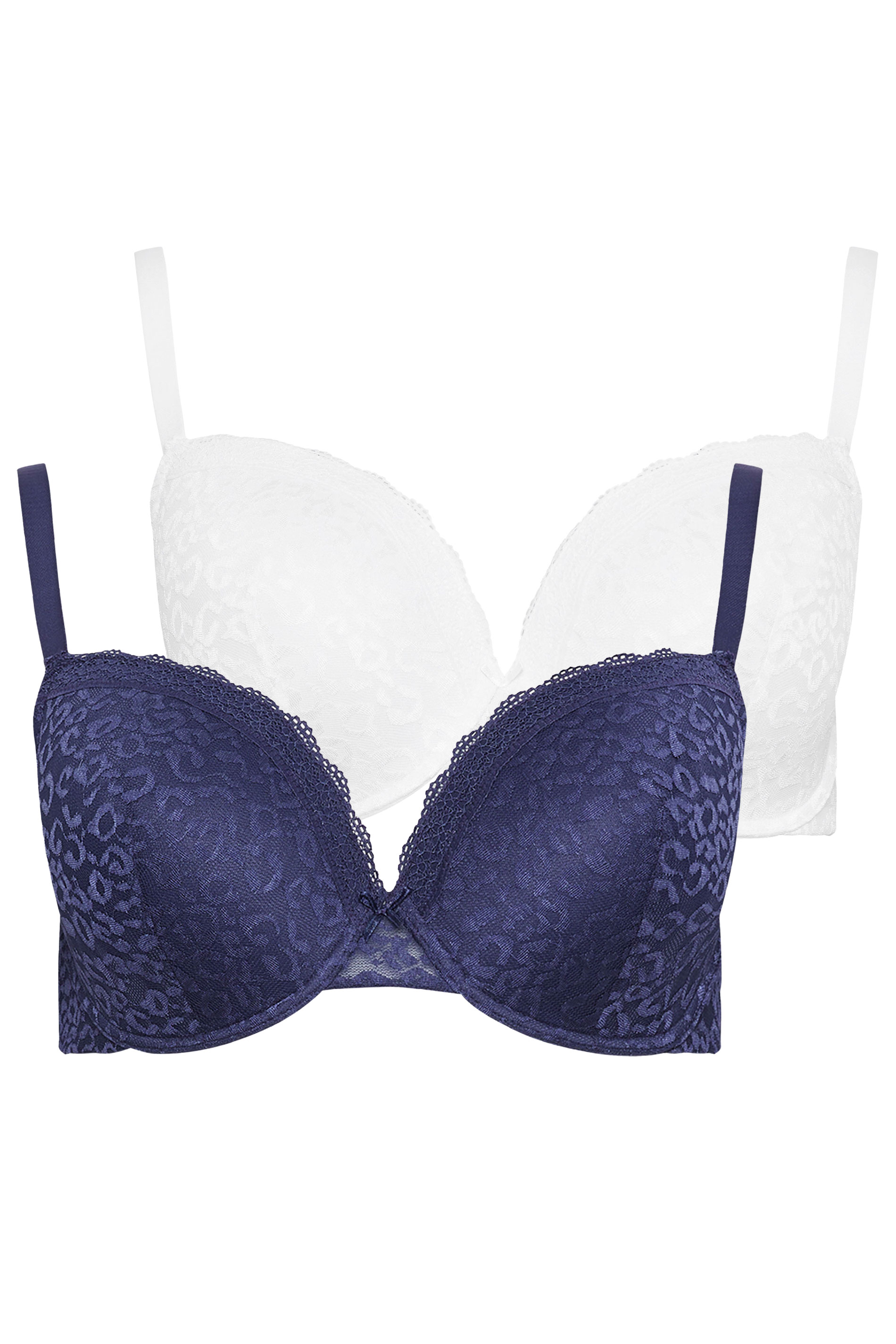 YOURSET 2 PACK Plus Size Blue & White Lace Trim Padded Bras | Yours Clothing 3