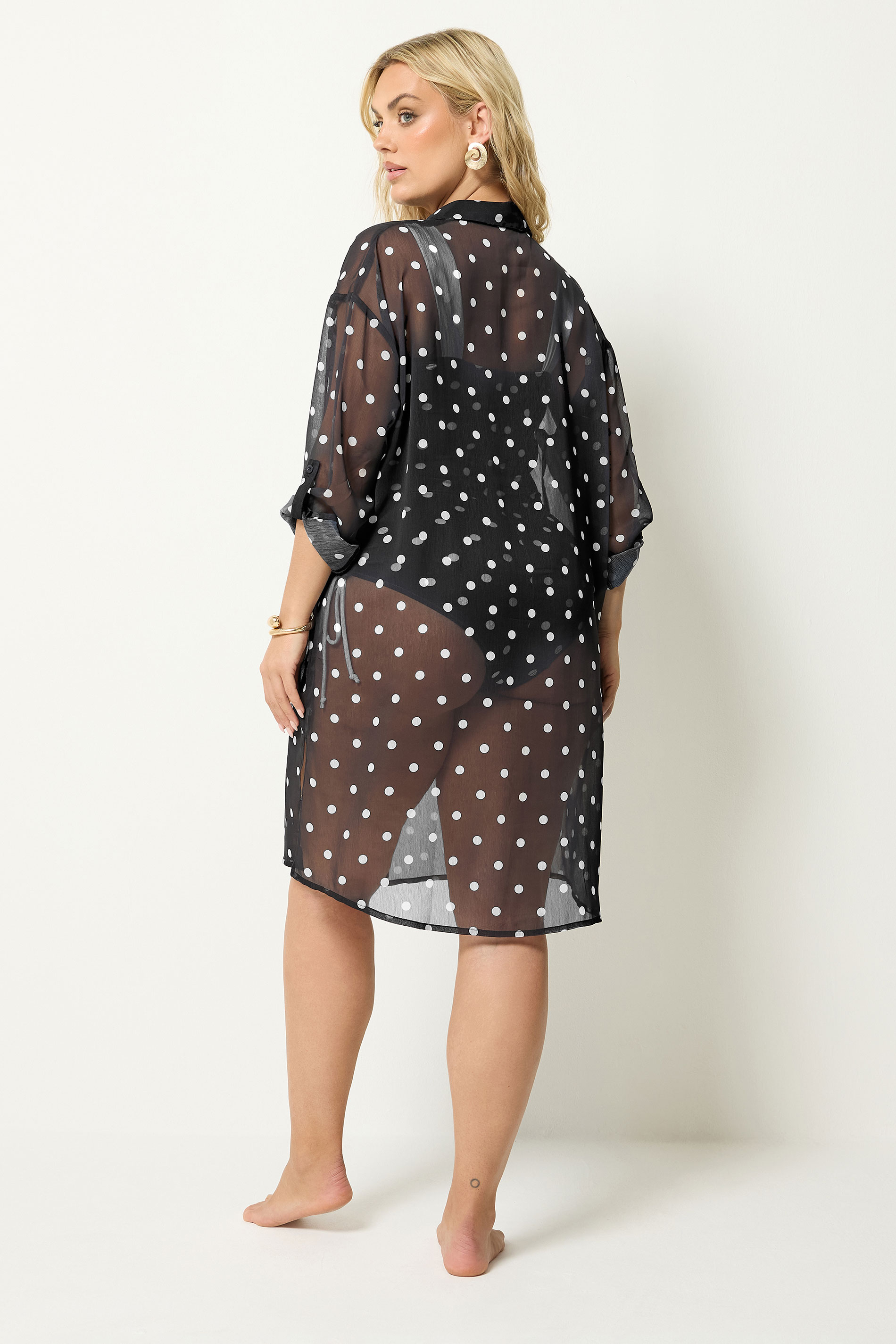 YOURS Plus Size Black Polka Dot Cover Up | Yours Clothing 2