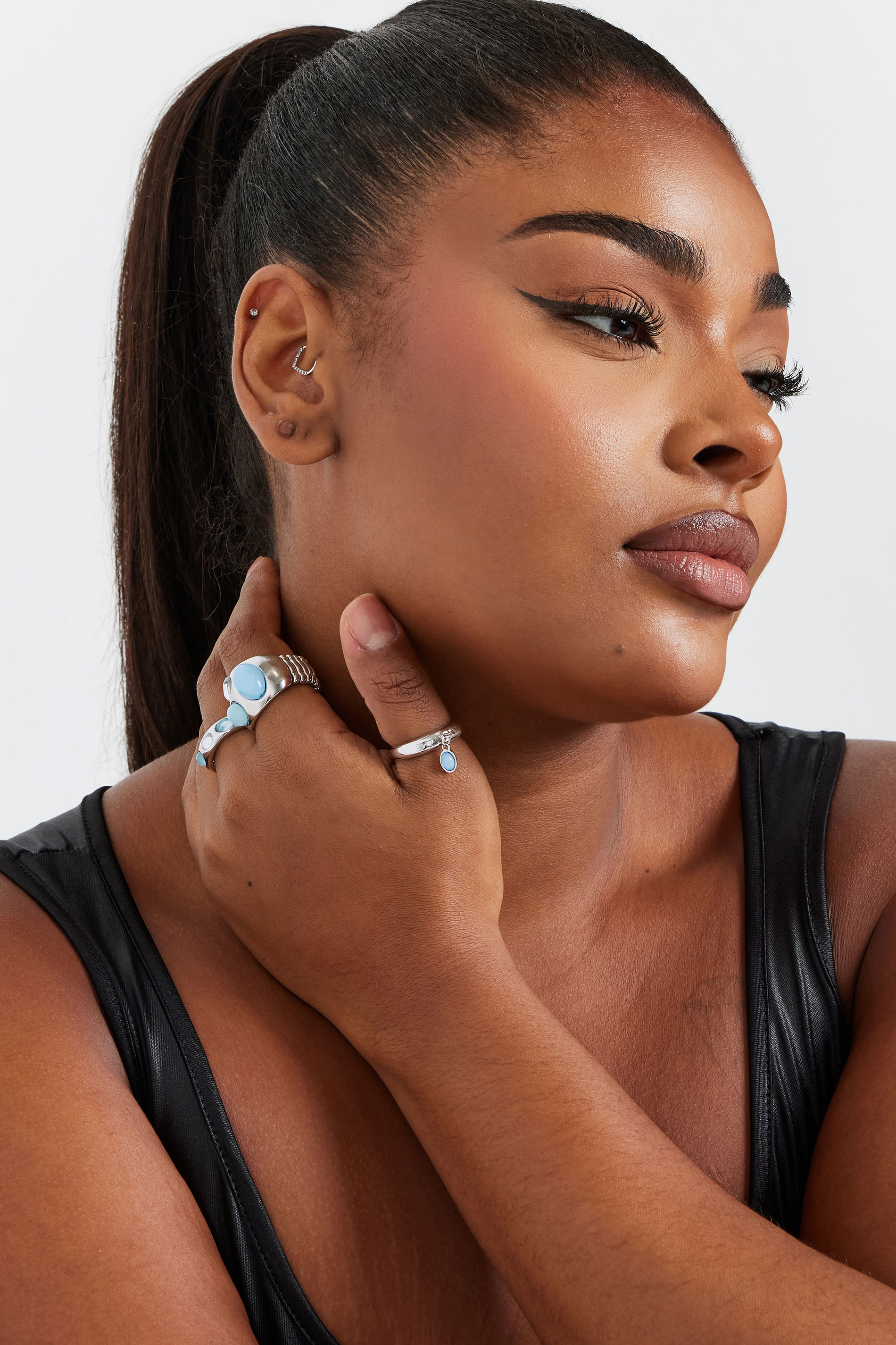 YOURSET 3 PACK Silver Tone Stone Ring Set | Yours Clothing 1