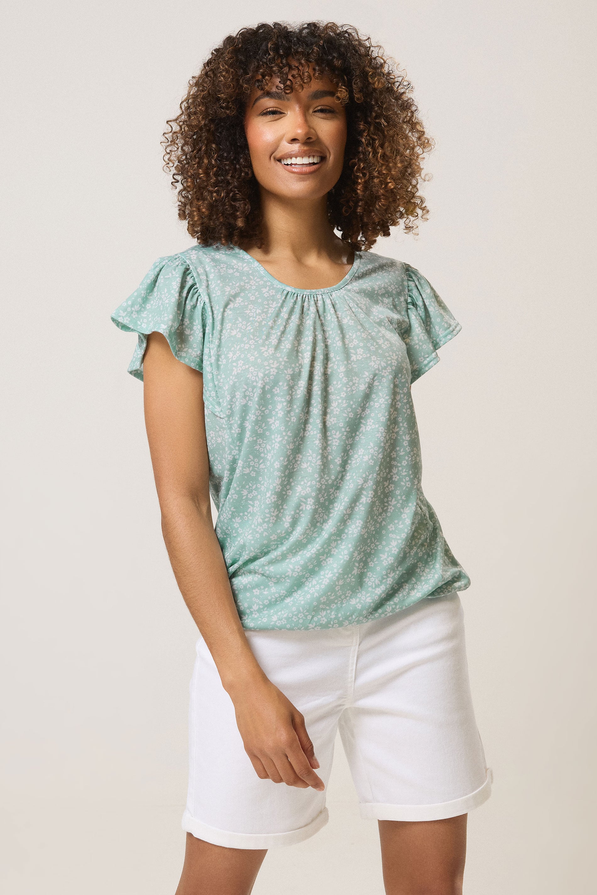 M&Co Sage Green Ditsy Floral Frill Top | M&Co 3
