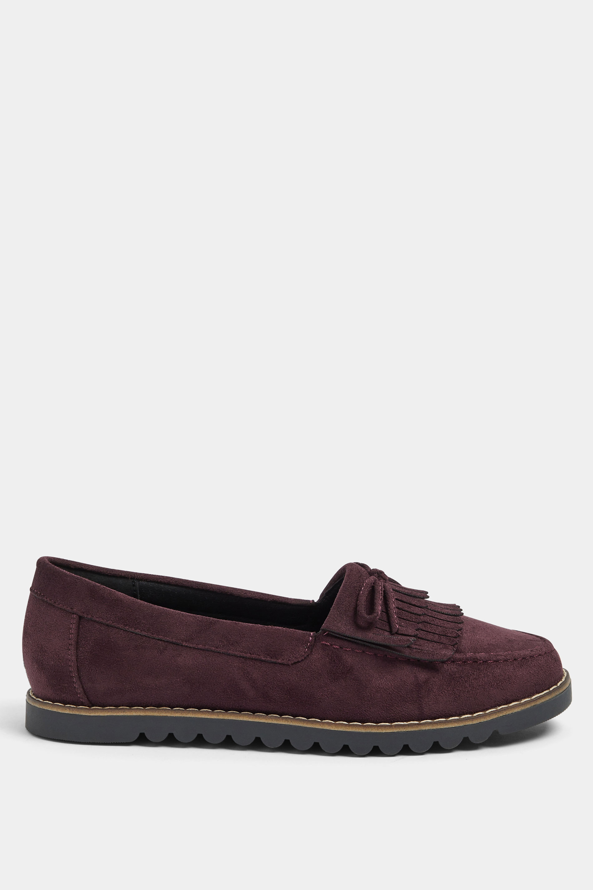 Burgundy Red Faux Suede Fringe Loafers In Wide E Fit | Yours Clothing 4