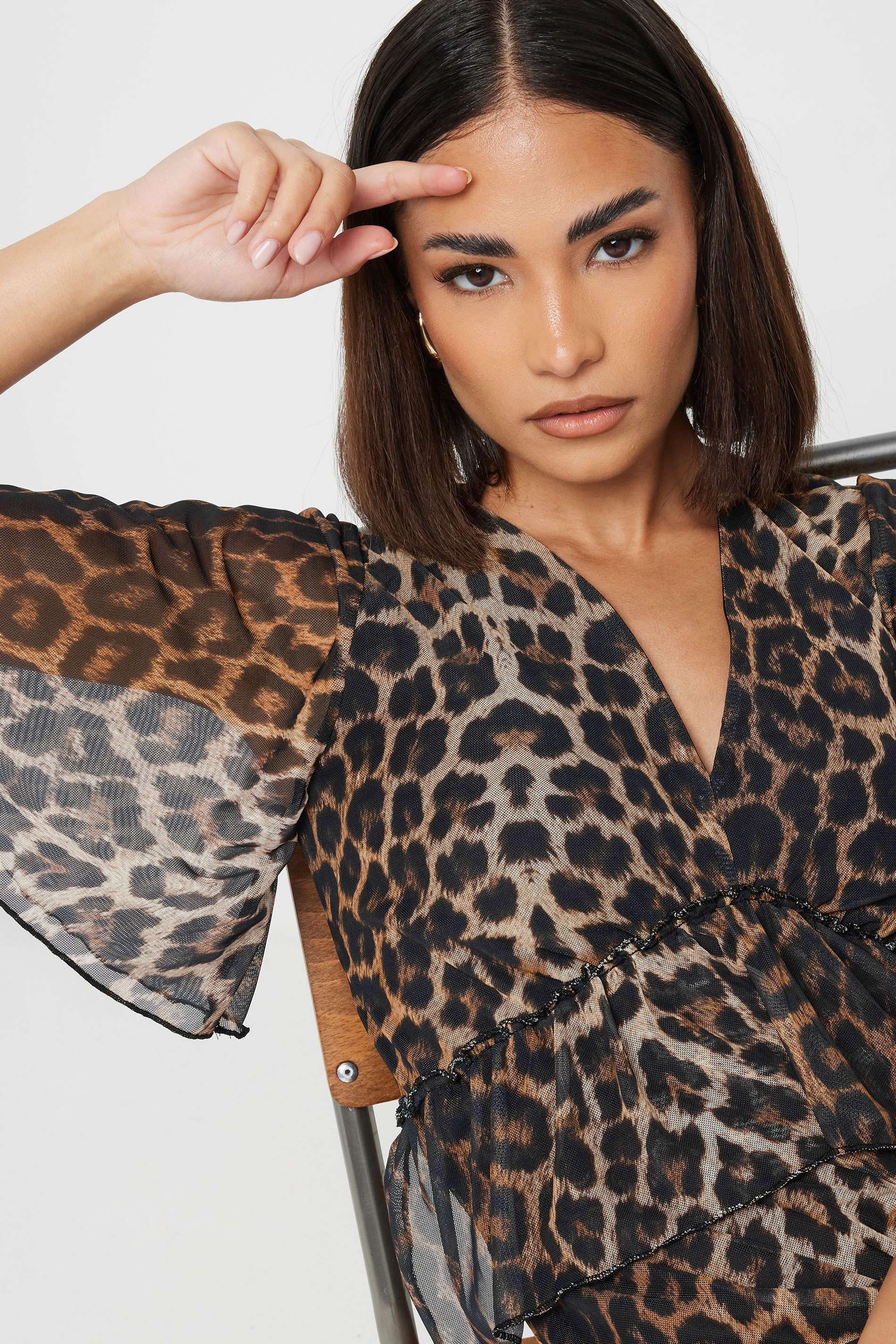 PixieGirl Petite Women's Brown Leopard Print Smock Midi Dress | PixieGirl 1