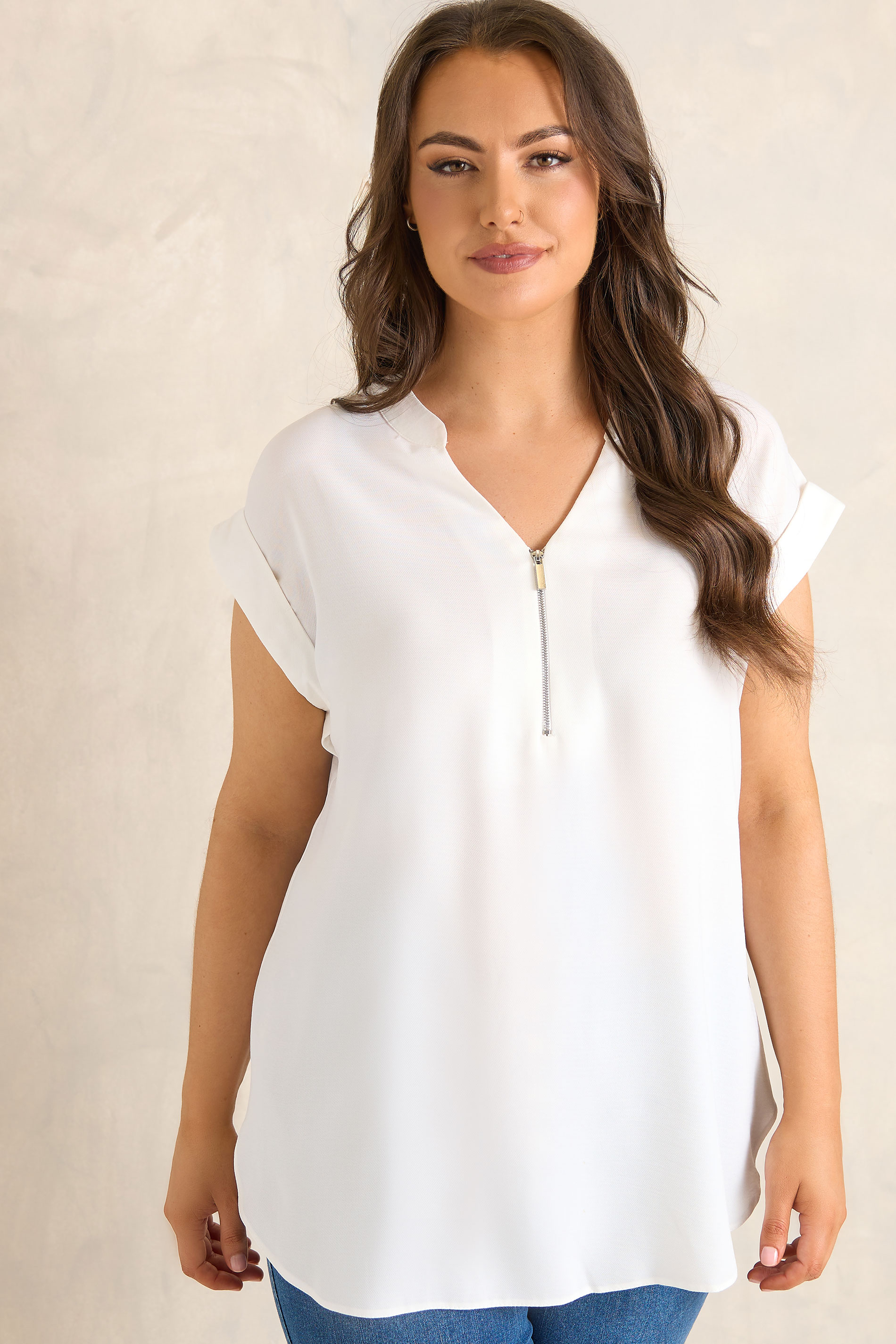 EVANS Plus Size White Zip Front Blouse | Evans 3
