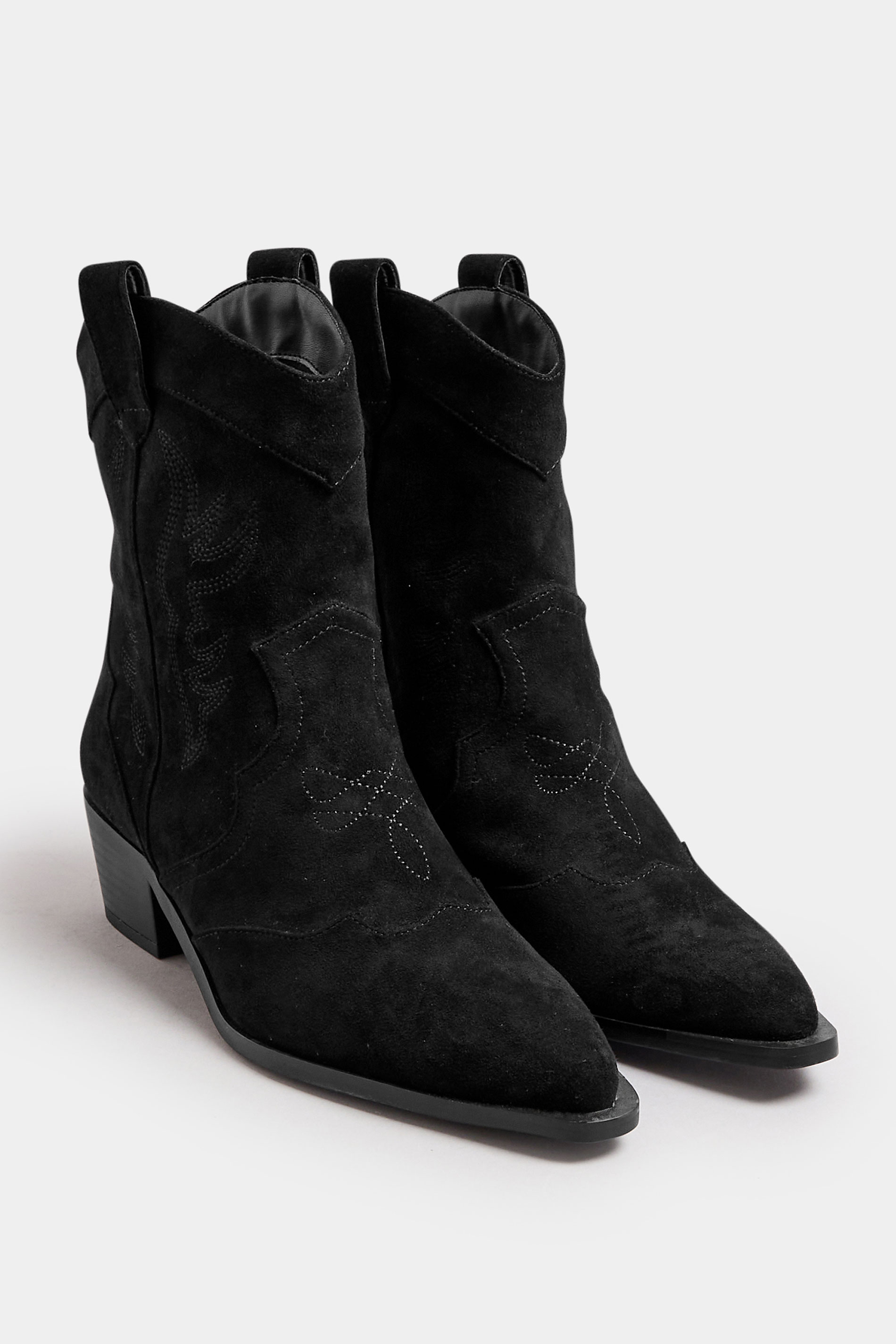 LTS Black Faux Suede Cowboy Boot In Standard Fit | Long Tall Sally 3
