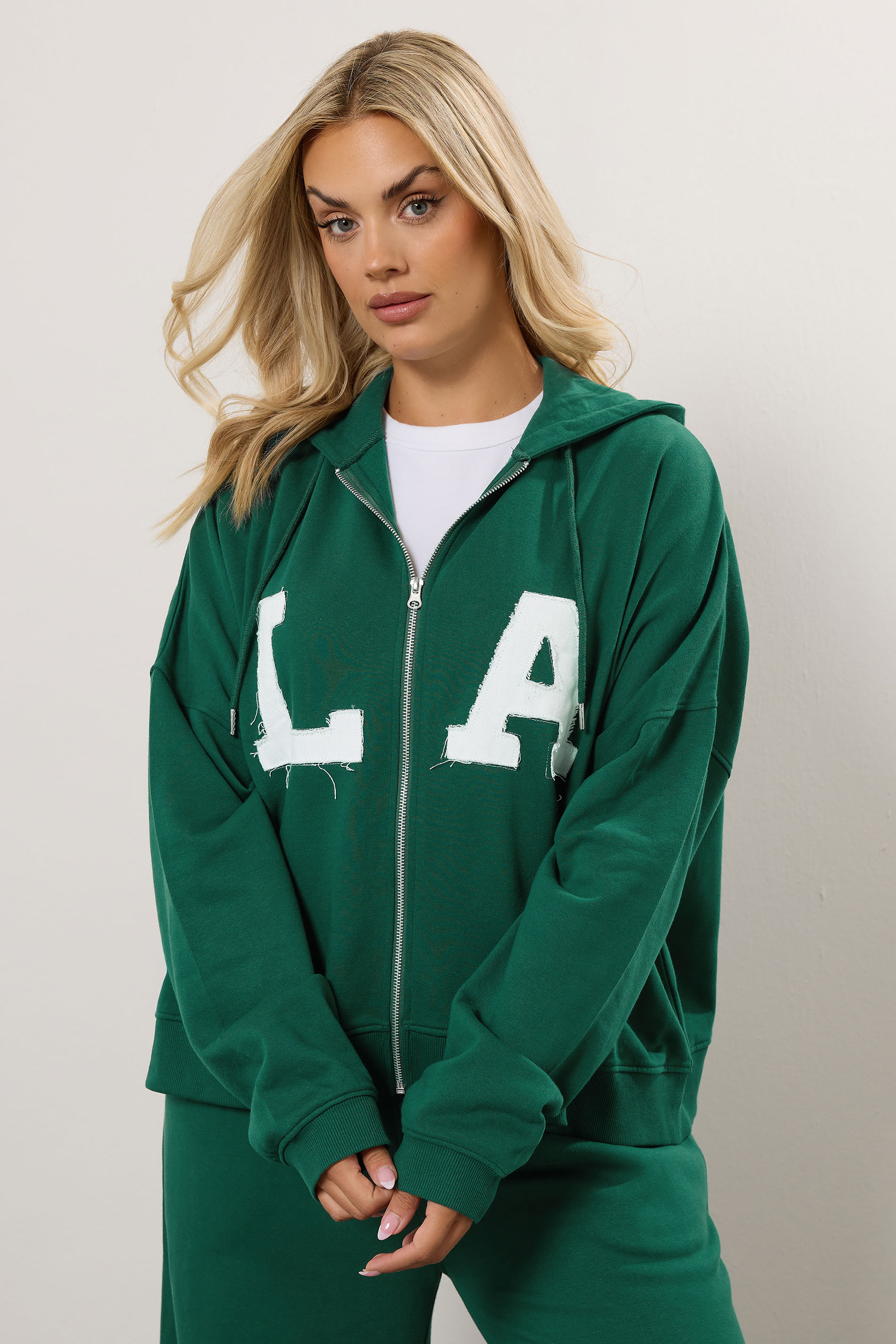 YOURS Plus Size Green 'LA' Zip Hoodie | Yours Clothing 2