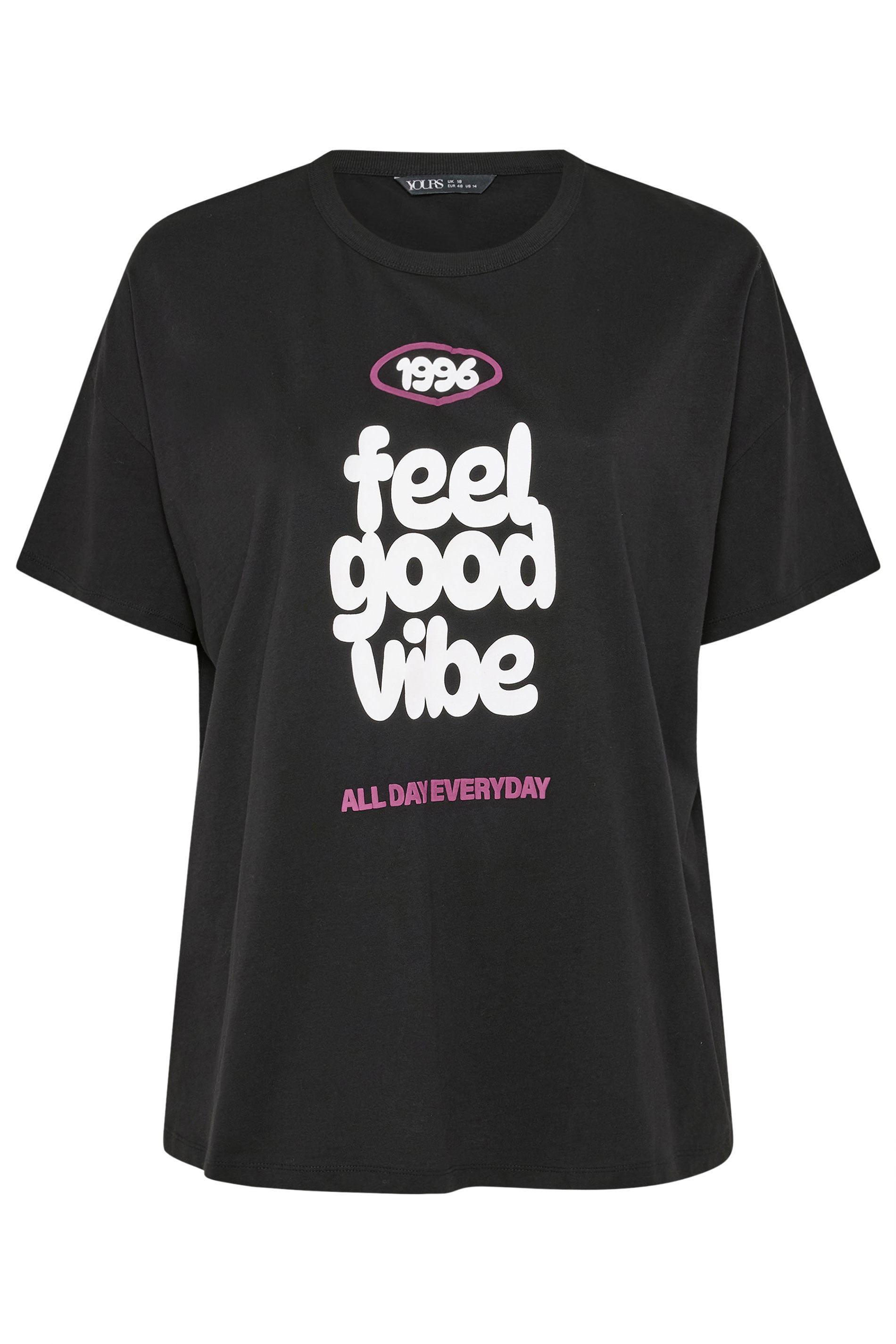YOURS ACTIVE Plus Size Black 'Feel Good Vibe' T-Shirt | Yours Clothing 6