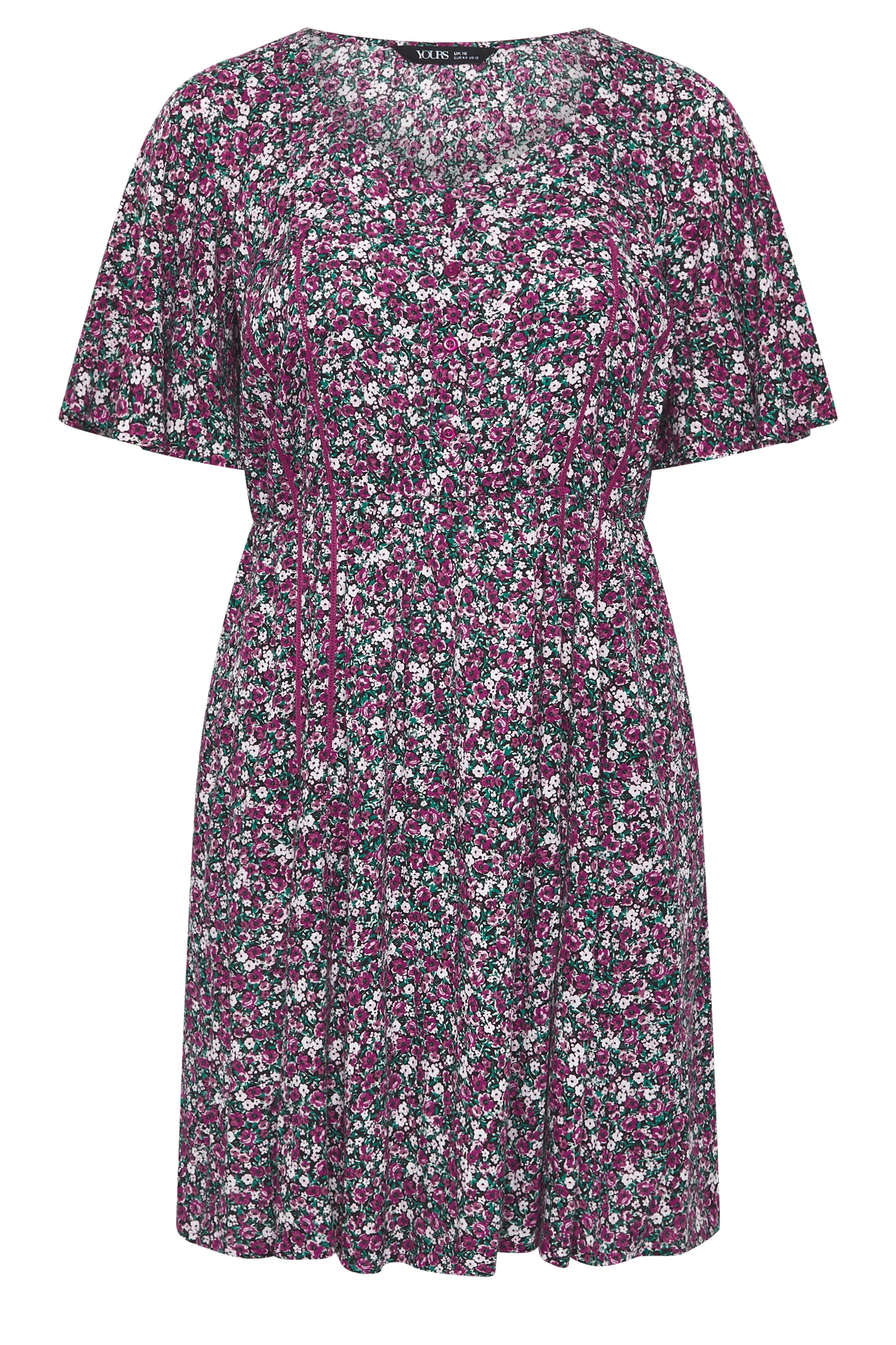 YOURS Plus Size Pink Ditsy Floral Smock Mini Dress | Yours Clothing 5