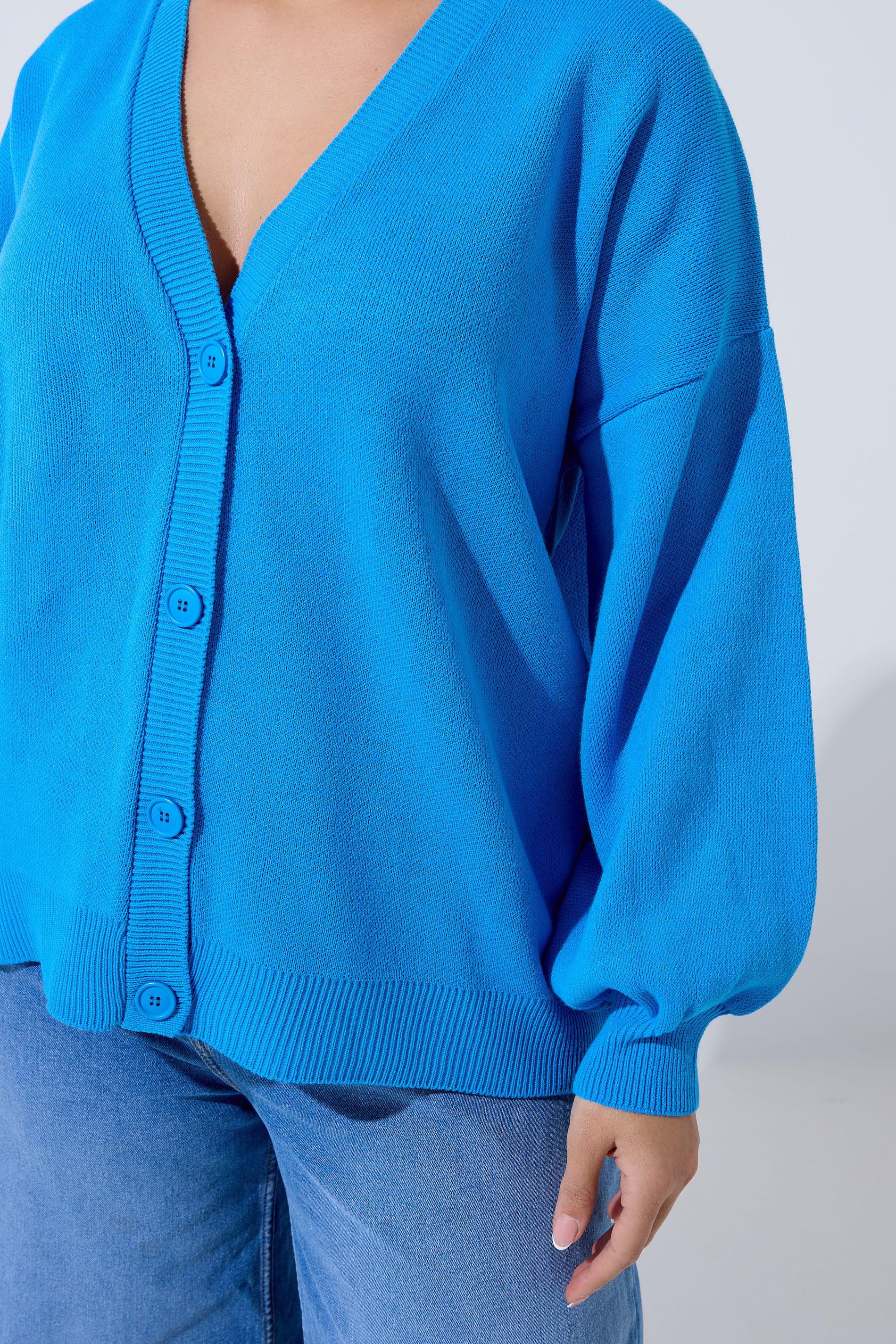 LIMITED COLLECTION Plus Size Blue Balloon Sleeve Knitted Cardigan | Yours Clothing 5