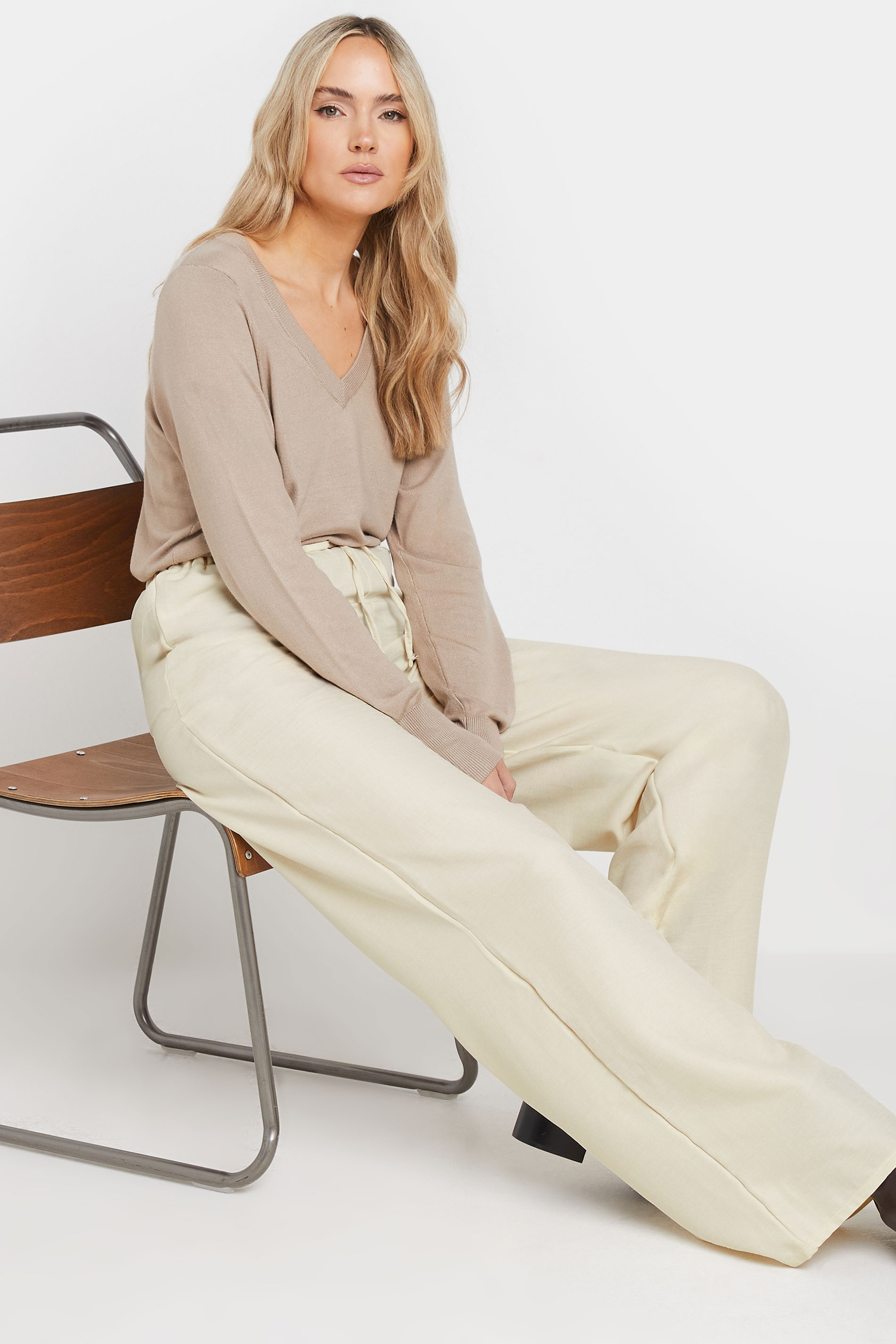 LTS Tall Women's Cream Textured Wide Leg Trousers | Long Tall Sally 1