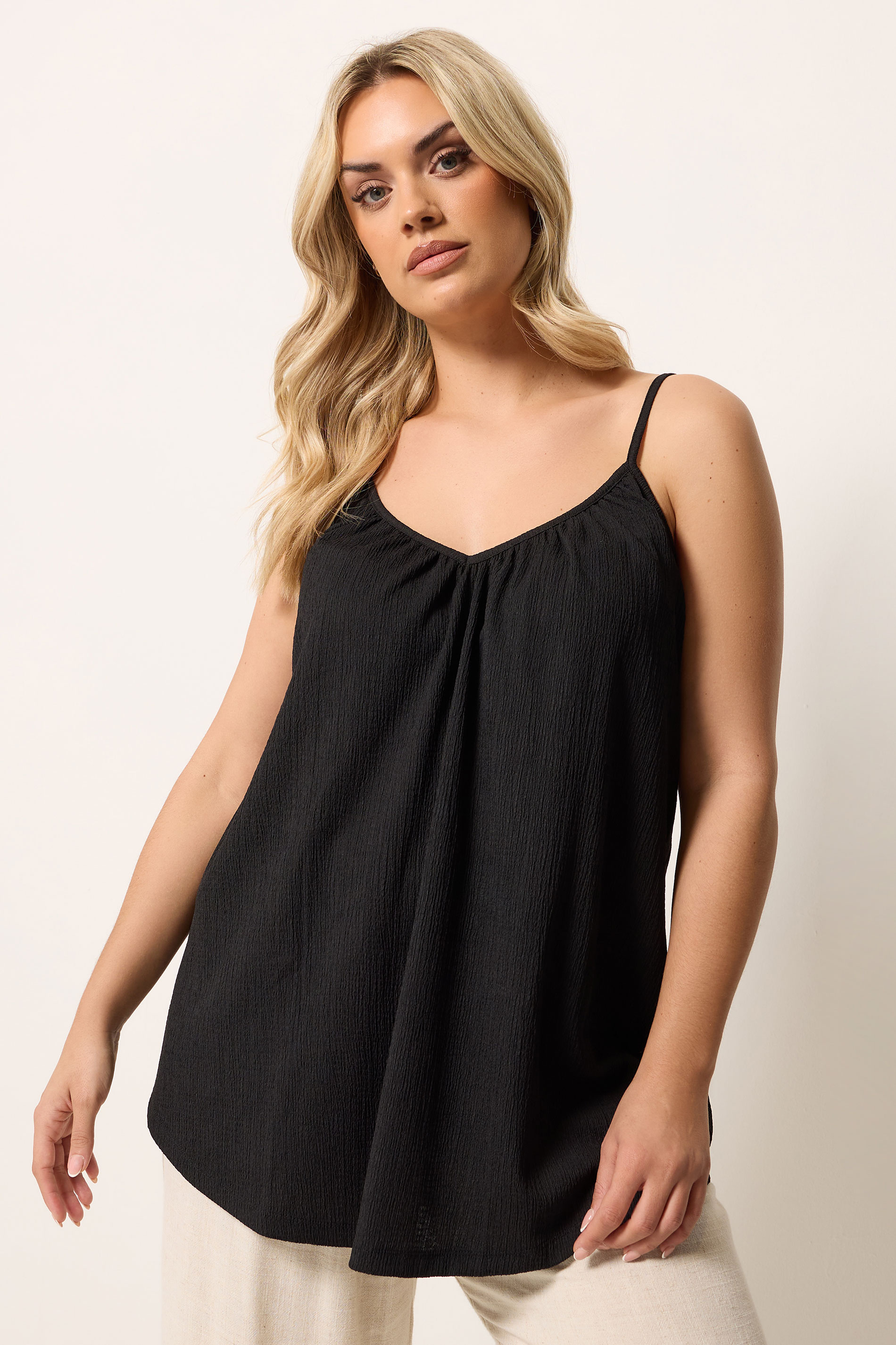 YOURS Plus Size Black Gathered Swing Cami Top | Yours Clothing 3