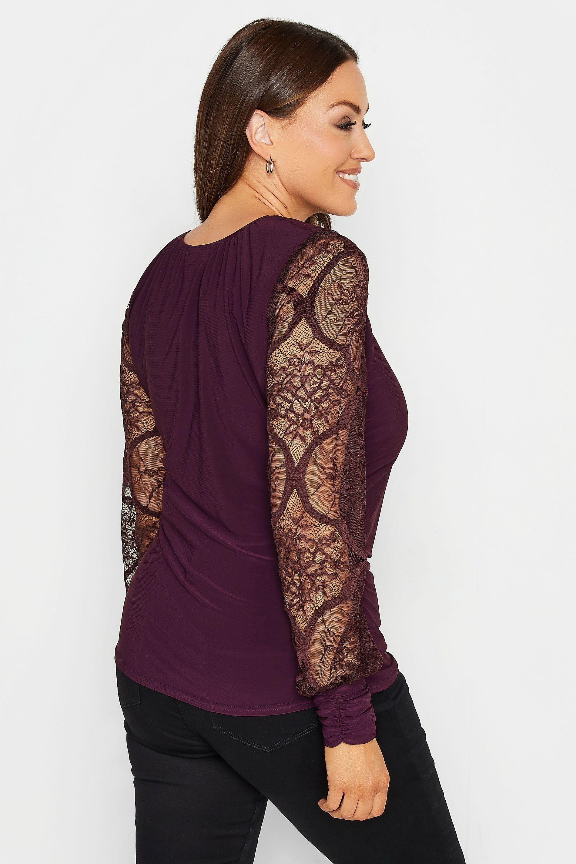 M&Co Burgundy Red Lace Long Sleeve Top | M&Co 3