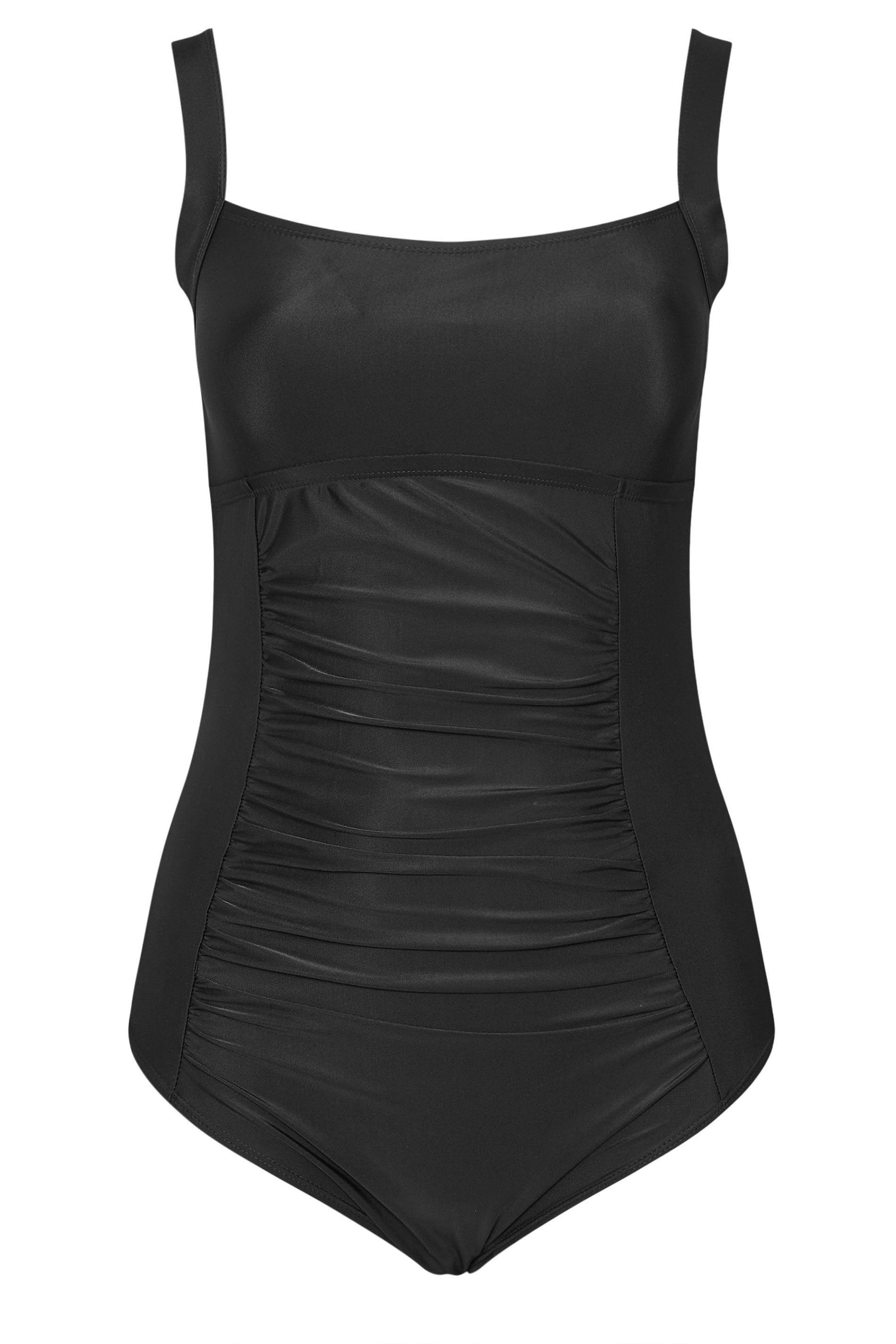 YOURS Plus Size Black Ruched Square Neck Tummy Control Swimsuit | Yours Clothing 7