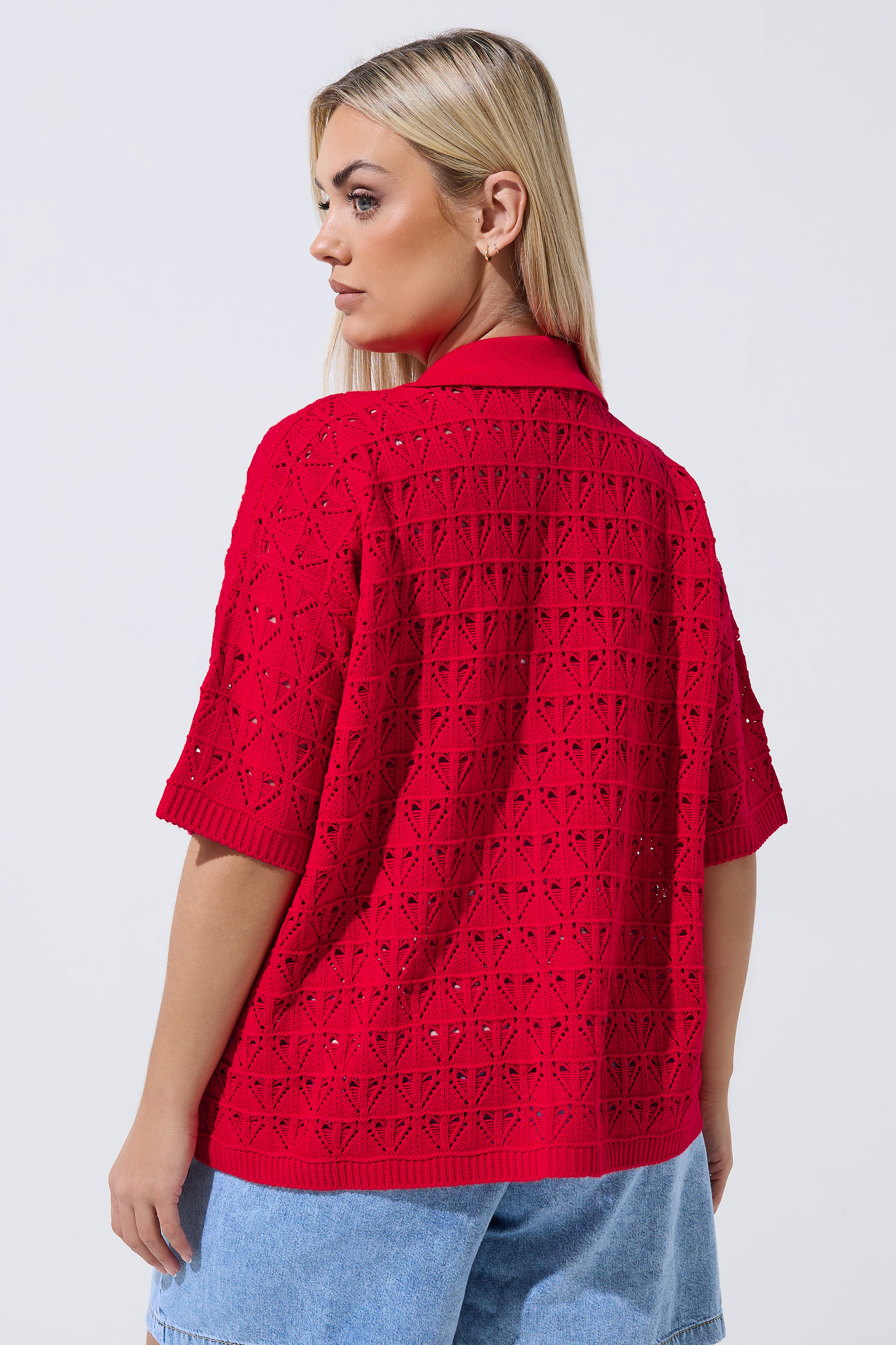 LIMITED COLLECTION Plus Size Red Crochet Shirt | Yours Clothing 2