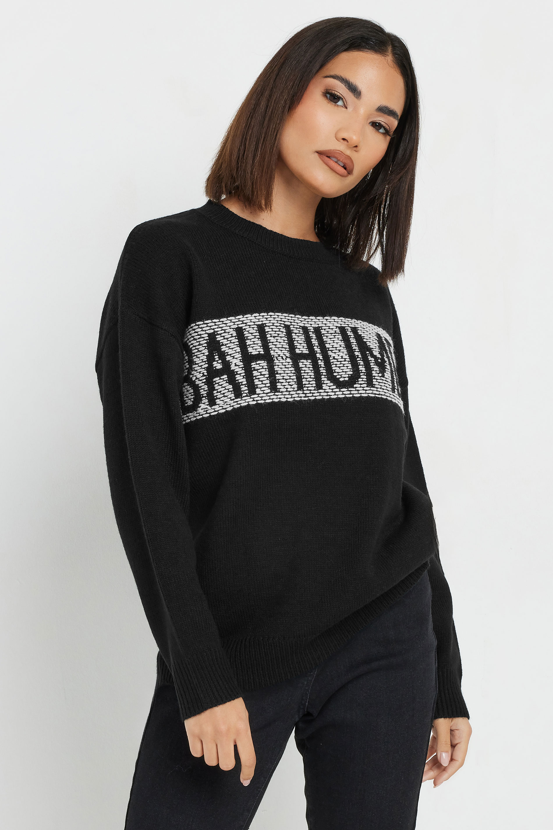 PixieGirl Petite Women's Black Knitted Christmas Slogan Jumper | PixieGirl 3