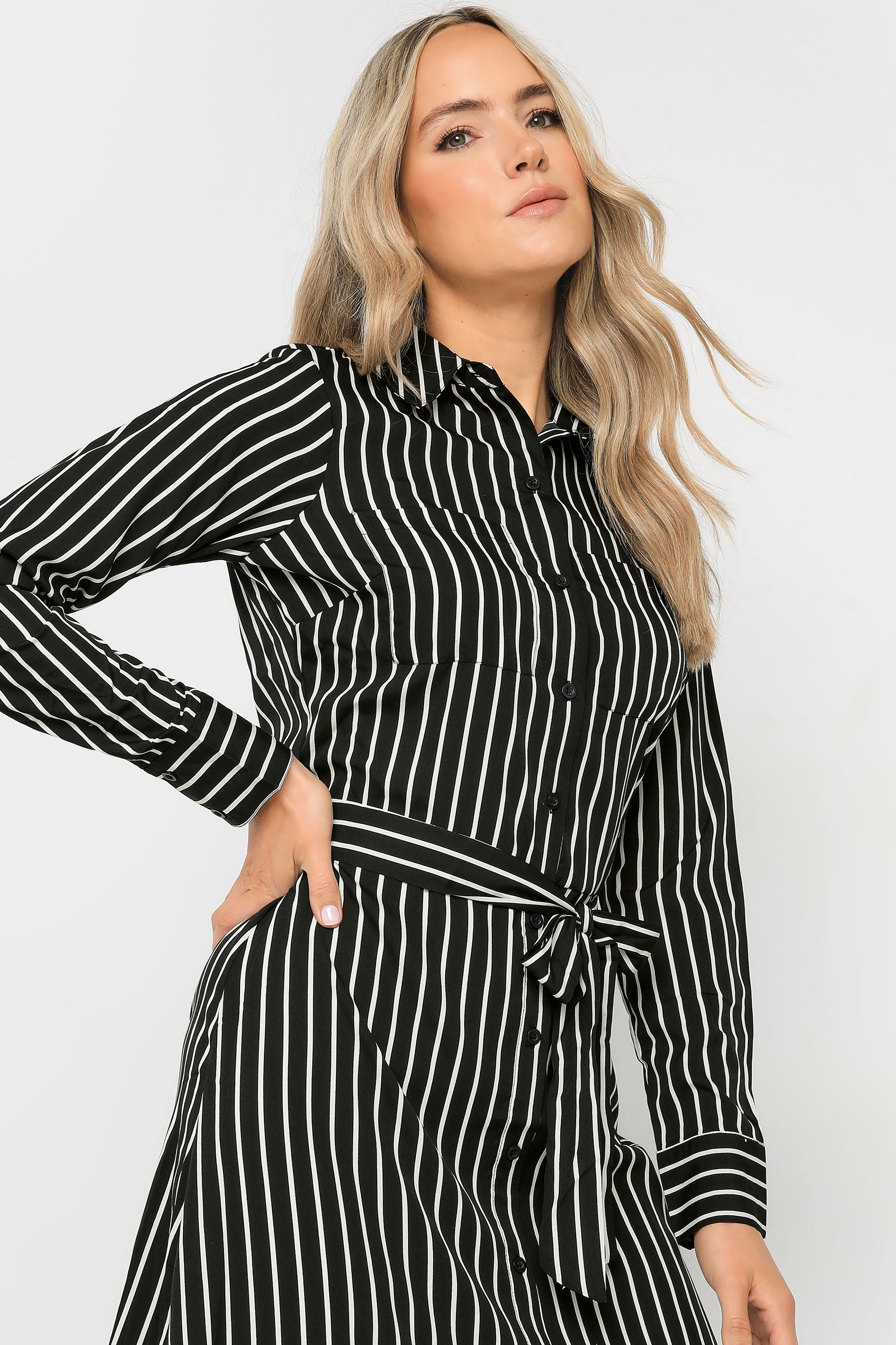 LTS Tall Black Striped Long Sleeve Shirt Dress | Long Tall Sally 1