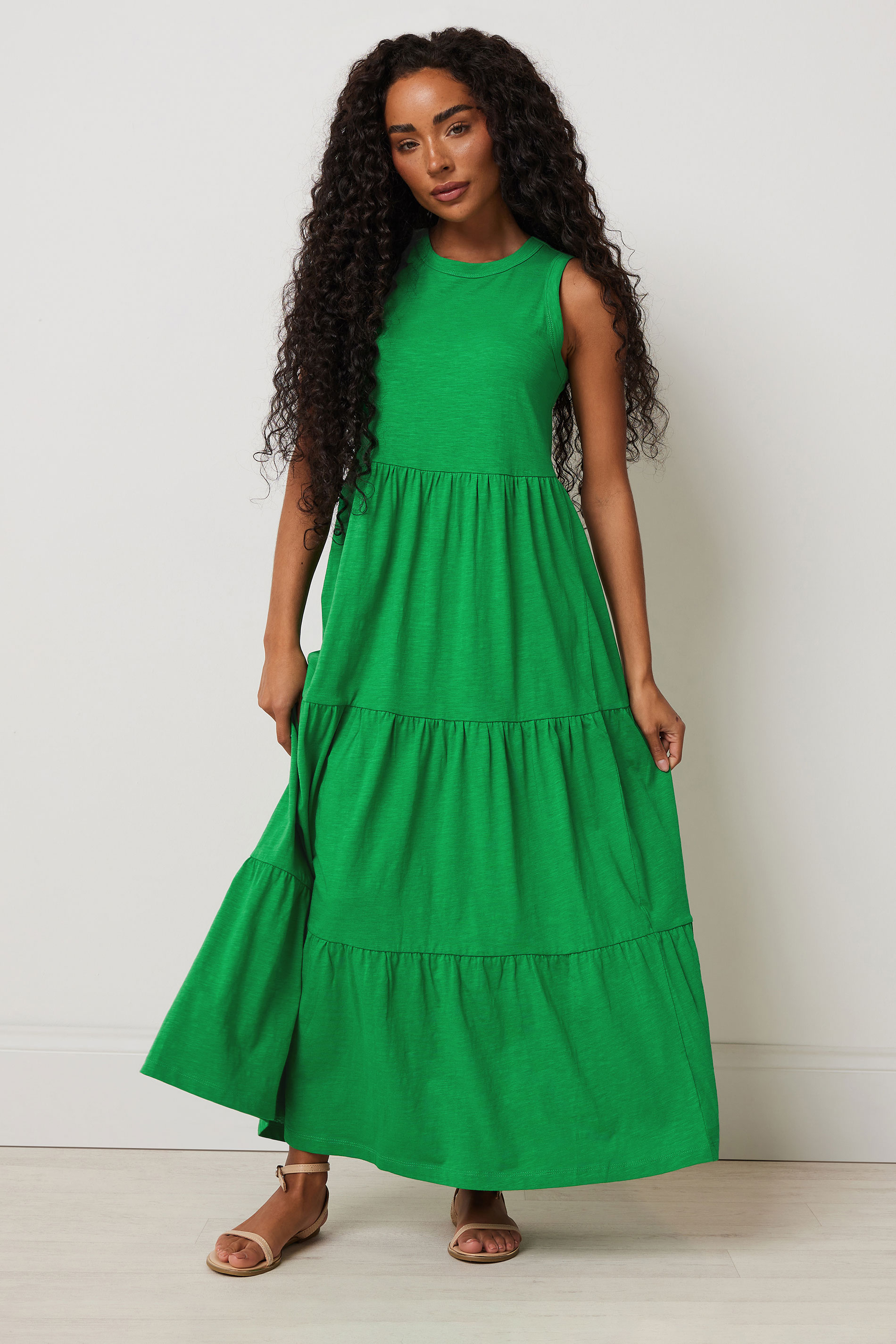 M&Co Petite Green Cotton Sleeveless Tiered Maxi Dress | M&Co 3