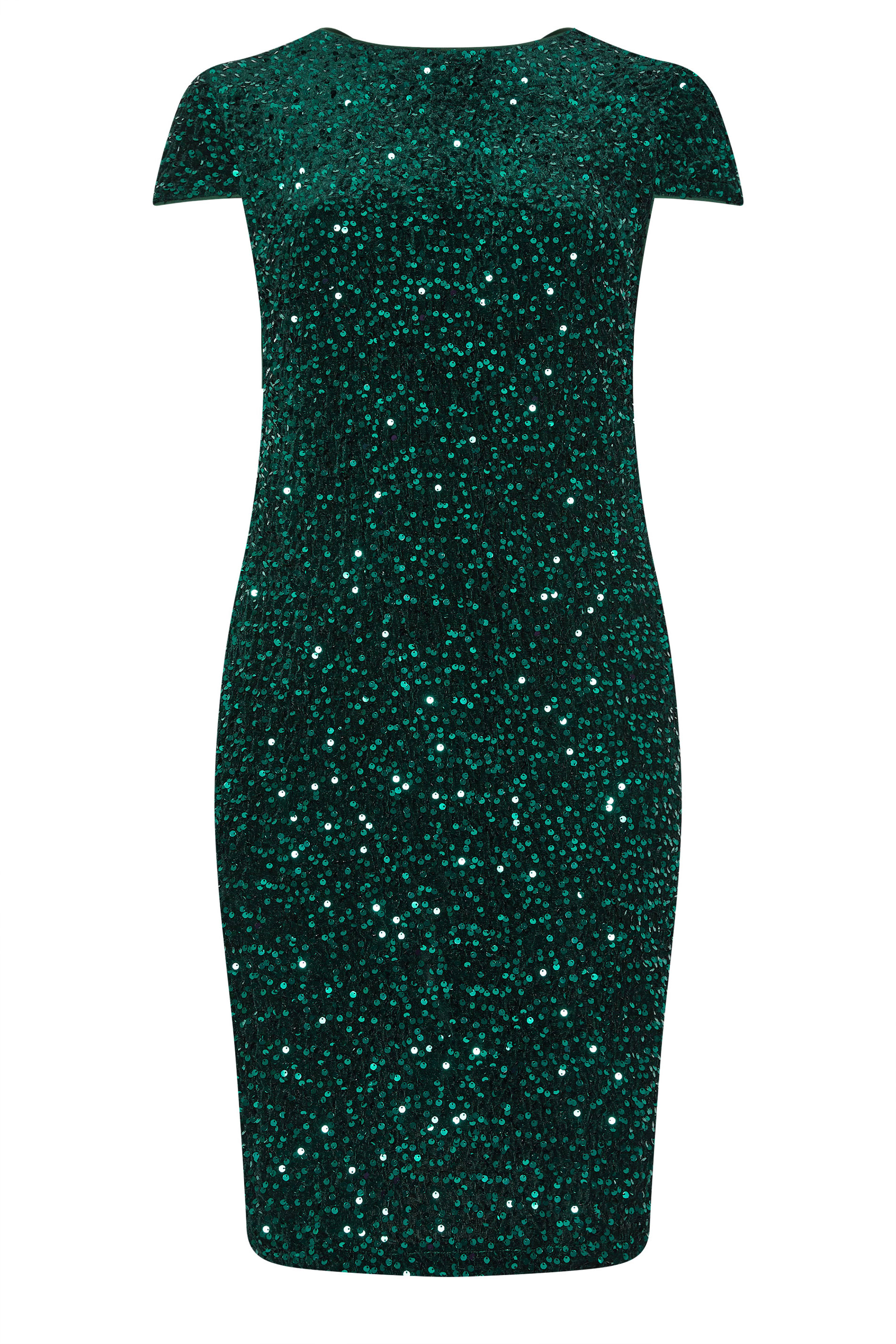 YOURS LONDON Plus Size Green Velvet Sequin Dress | Yours Clothing 5