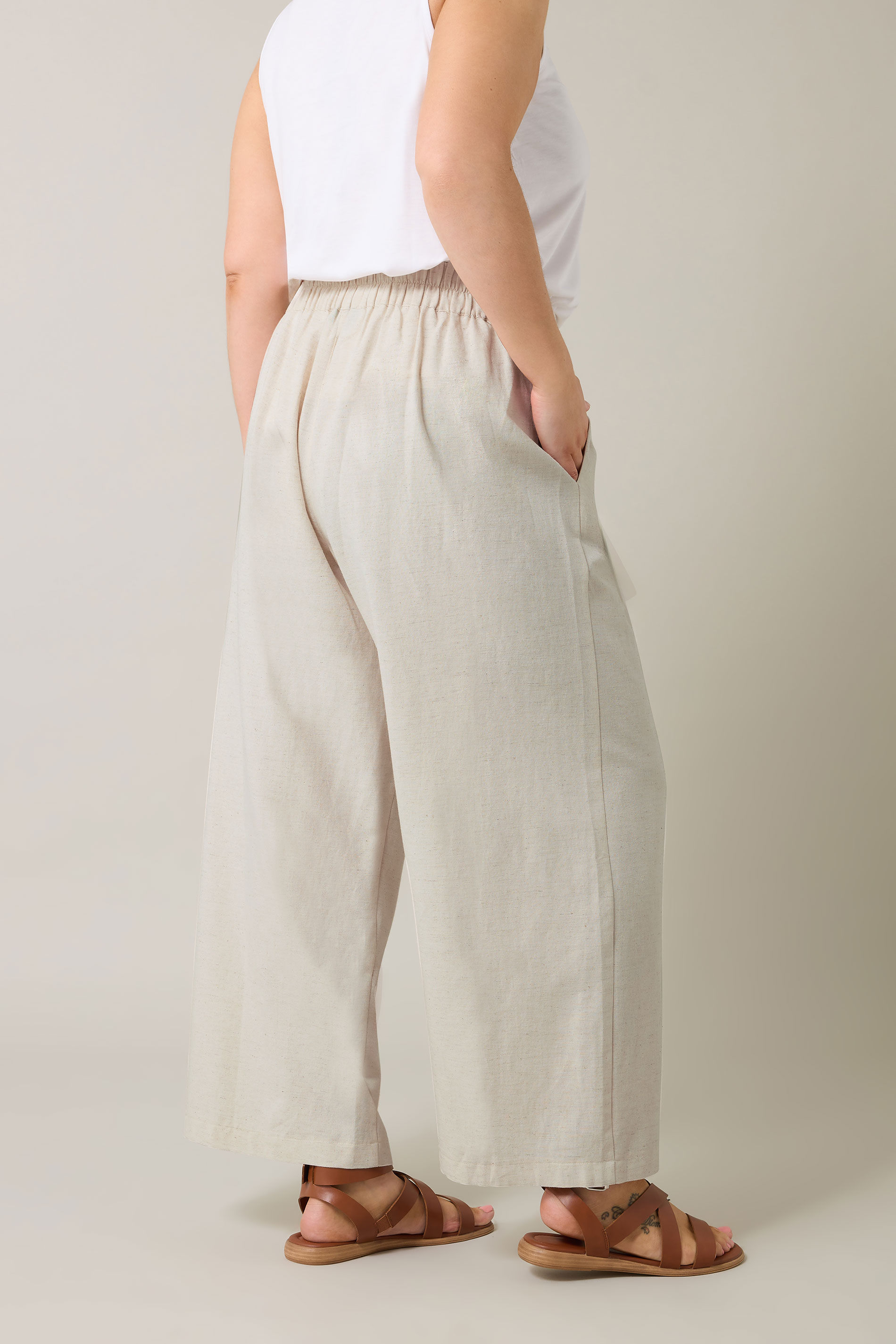 EVANS Plus Size Natural Brown Tailored Linen Trousers | Evans 4