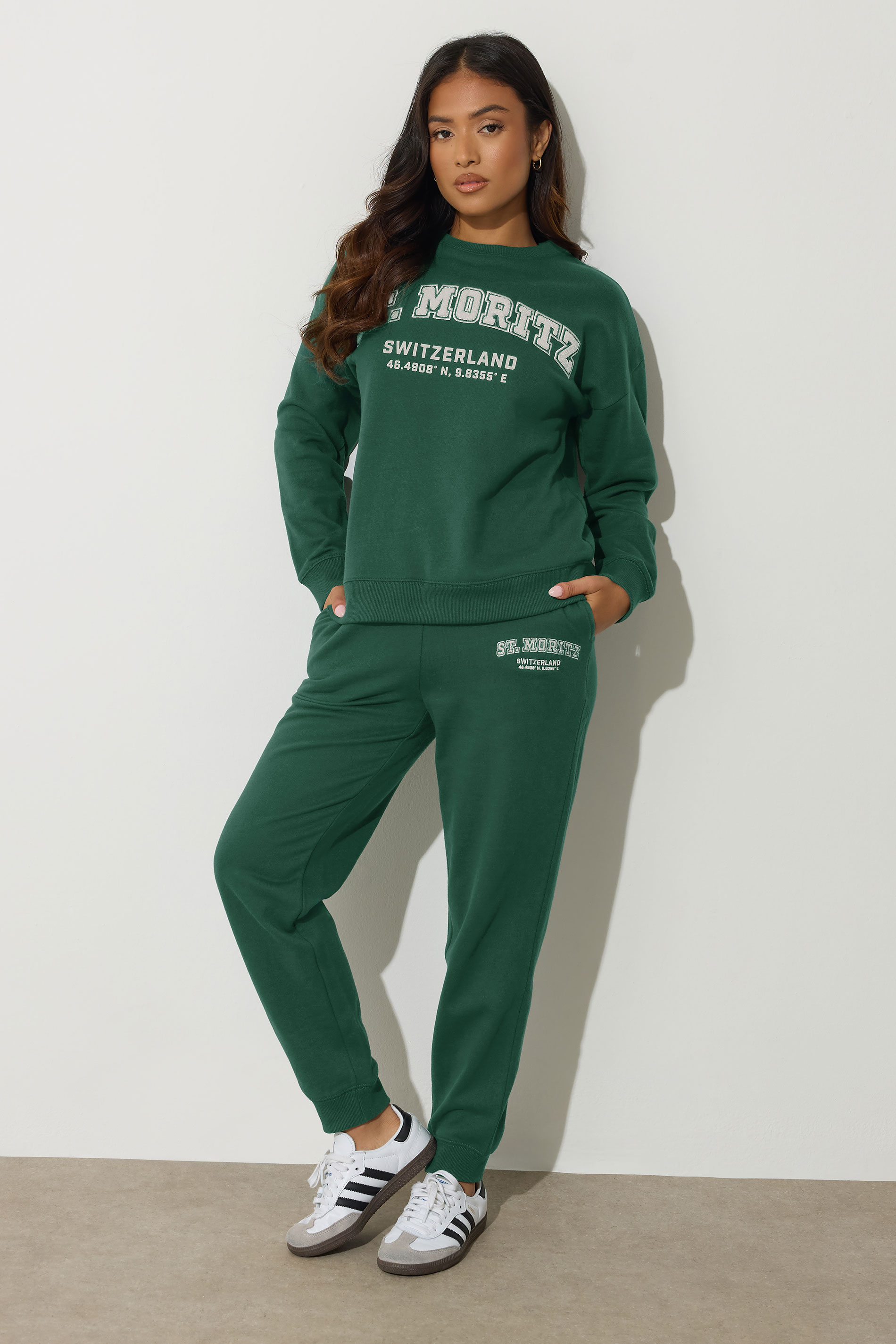 PixieGirl Petite Women's Green St Moritz Slogan Sweatshirt | PixieGirl 4