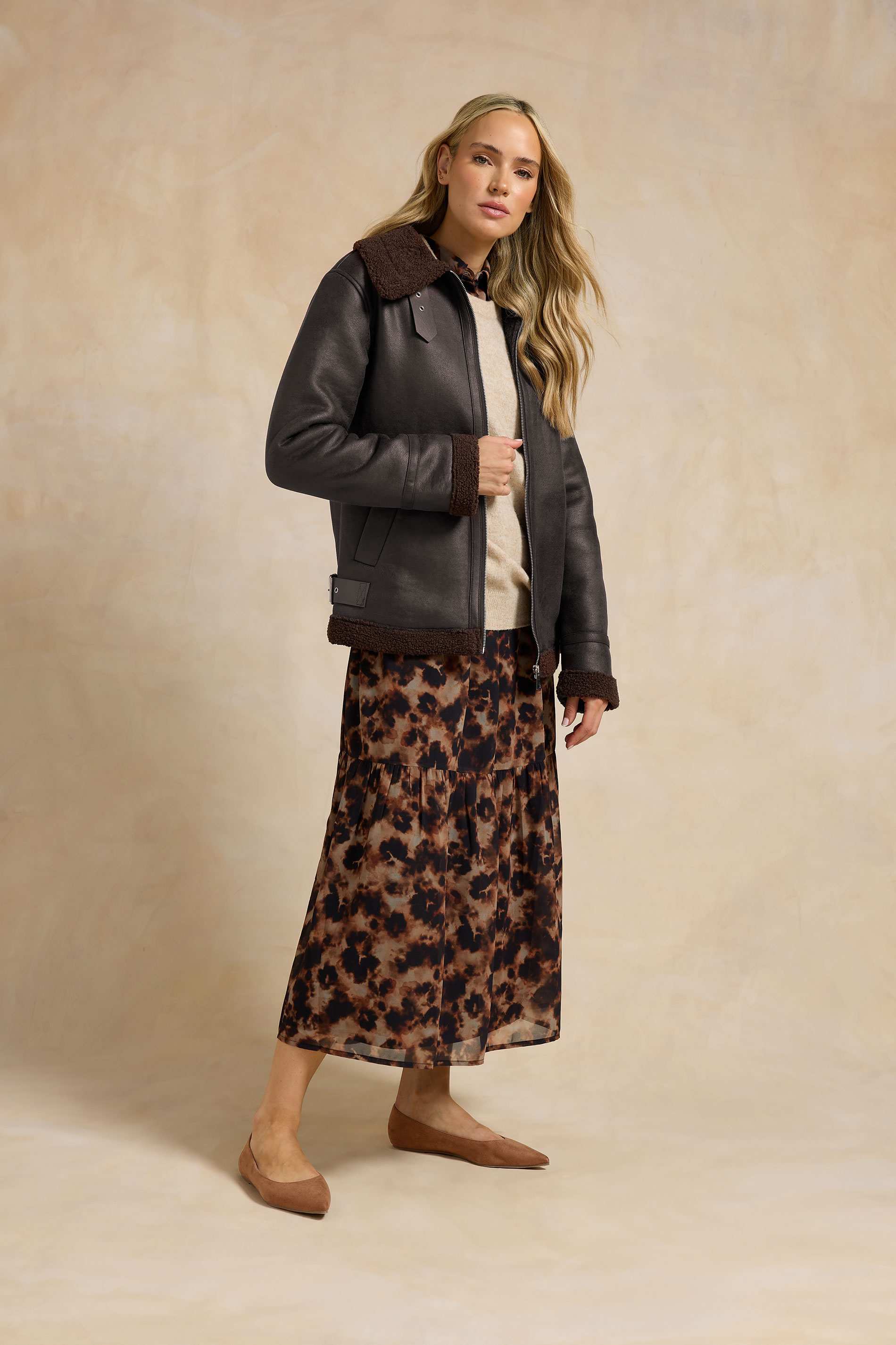 LTS Tall Chocolate Brown Aviator Jacket | Long Tall Sally 1