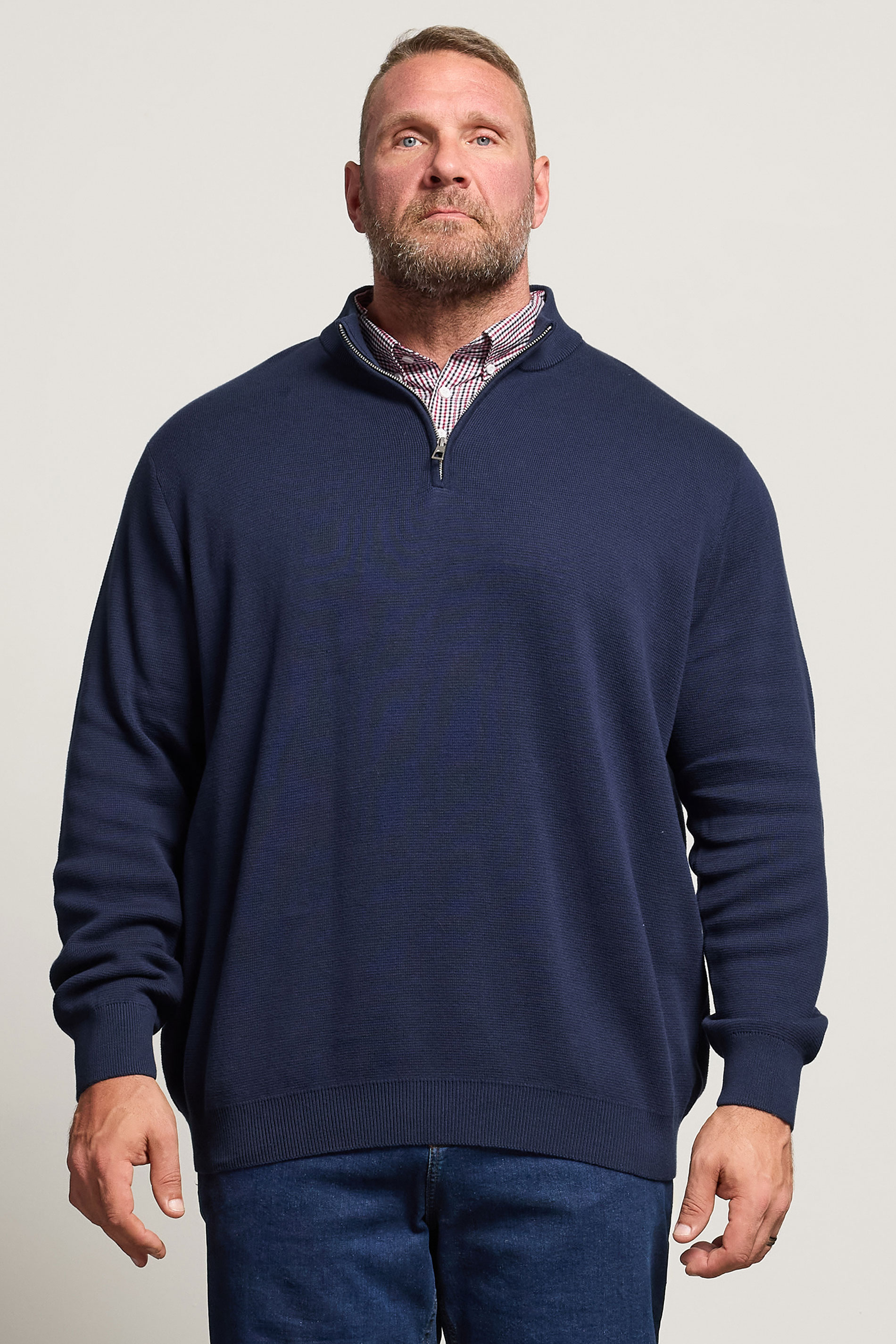 BadRhino Big & Tall Navy Blue Mock Shirt Milano Quarter Zip Jumper | BadRhino 3