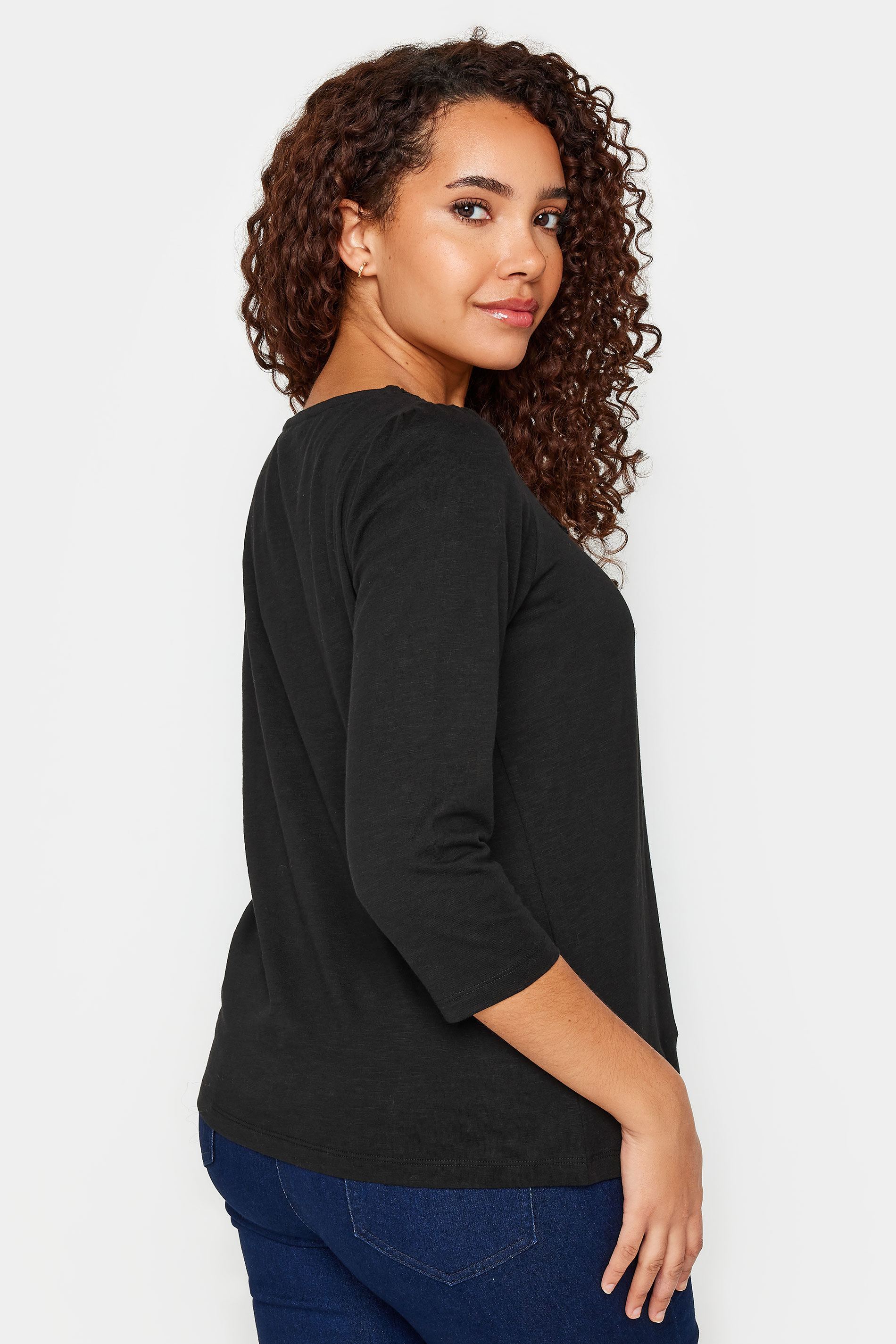 M&Co Black Square Neck 3/4 Sleeve Top | M&Co 3