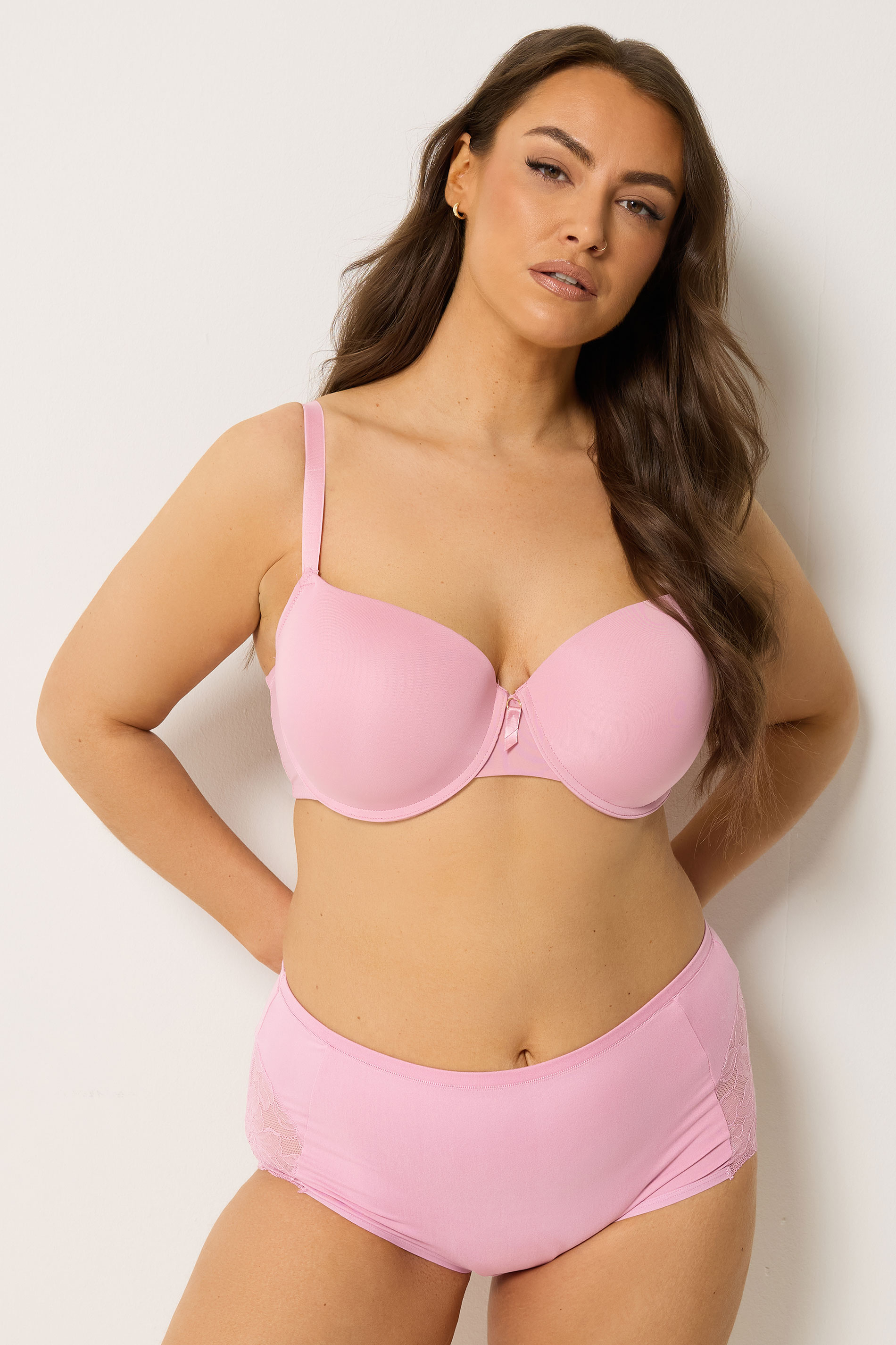 YOURS Plus Size Pink Microfibre Lace Shorts | Yours Clothing 1