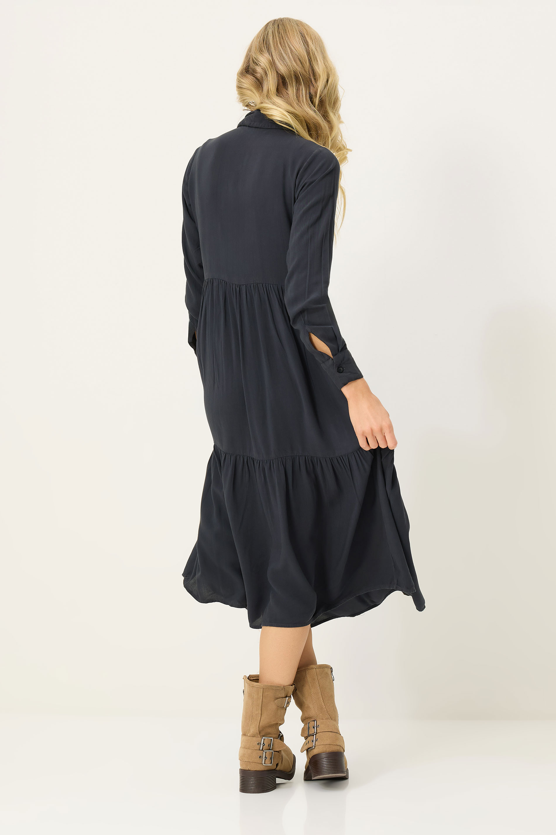 PixieGirl Petite Women Black Acid Wash Tiered Smock Dress | PixieGirl 2