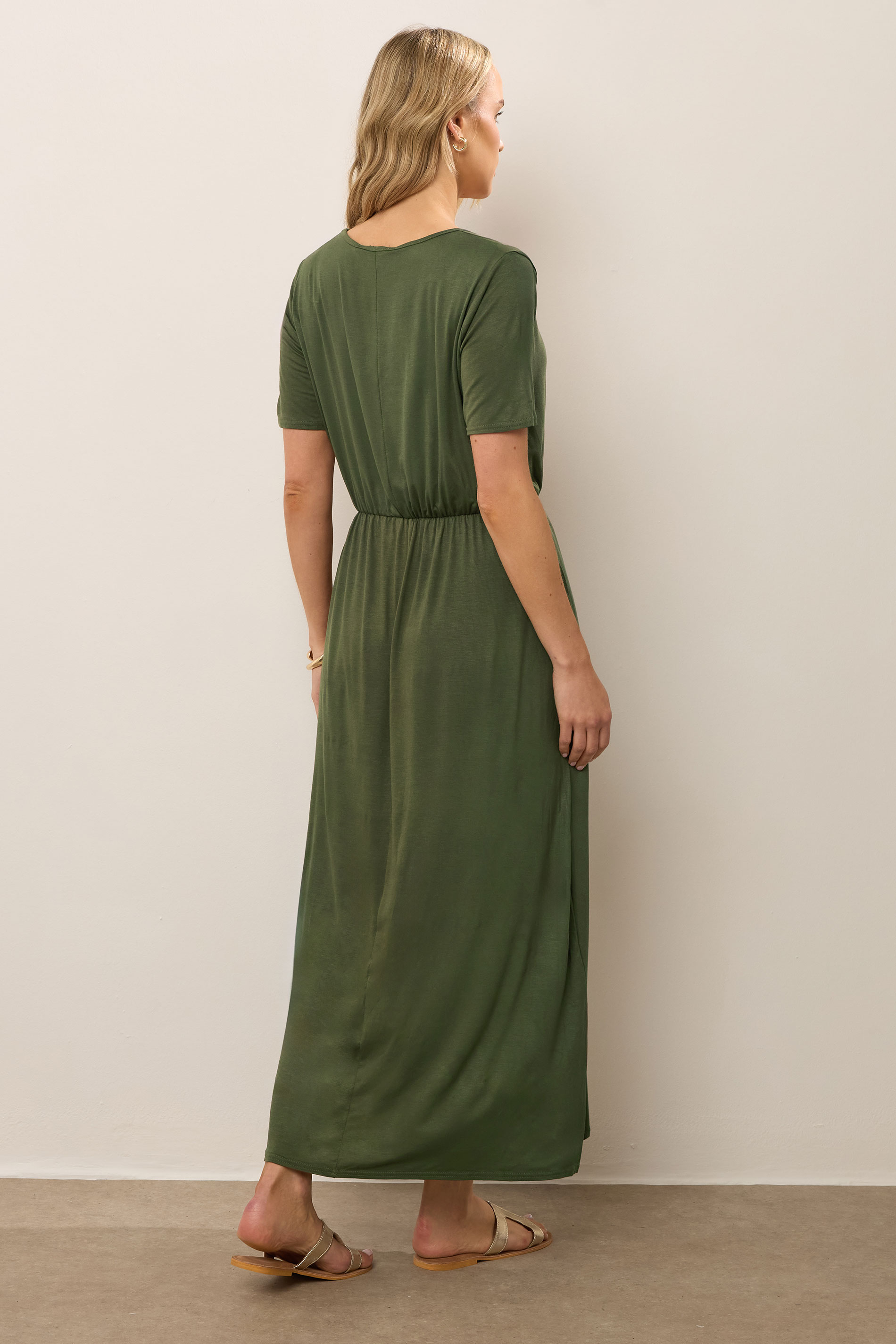 LTS Tall Women's Khaki Green Cotton Maxi T-Shirt Dress | Long Tall Sally 2
