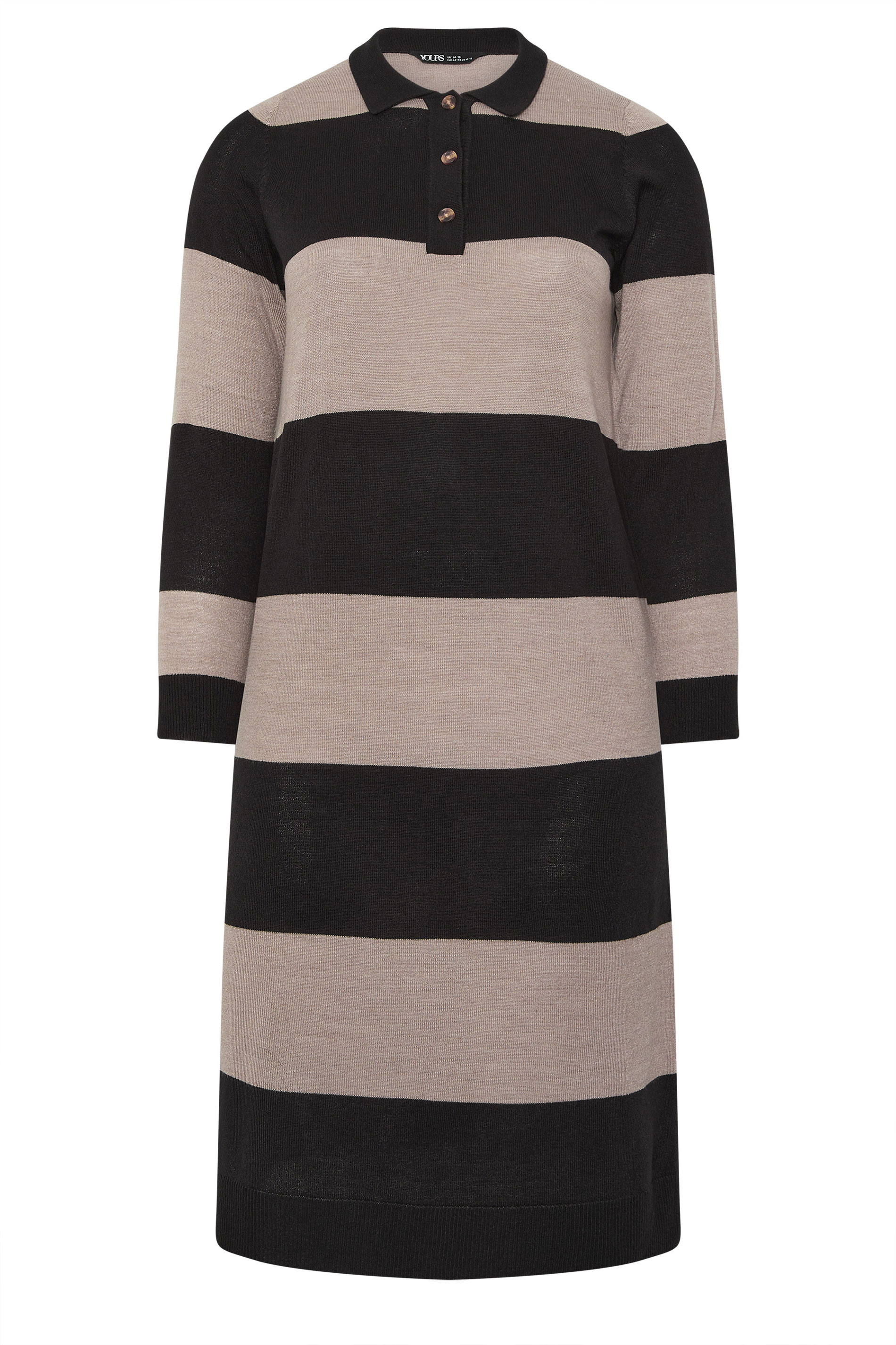 YOURS Plus Size Black Rugby Collar Knitted Jumper Dress | Yours Clothing 5