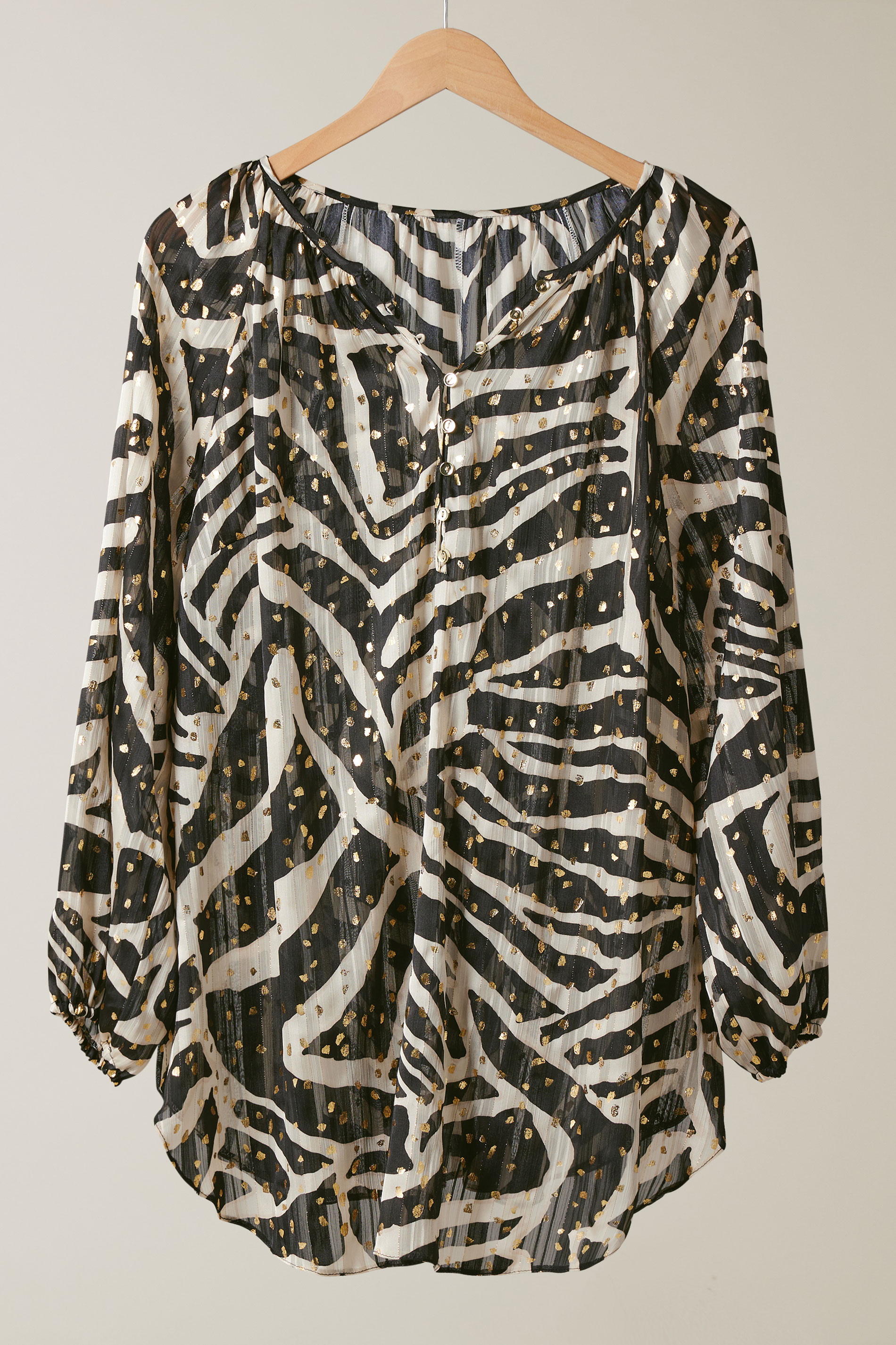 EVANS Plus Size Black & Gold Metallic Zebra Print Blouse | Evans 5