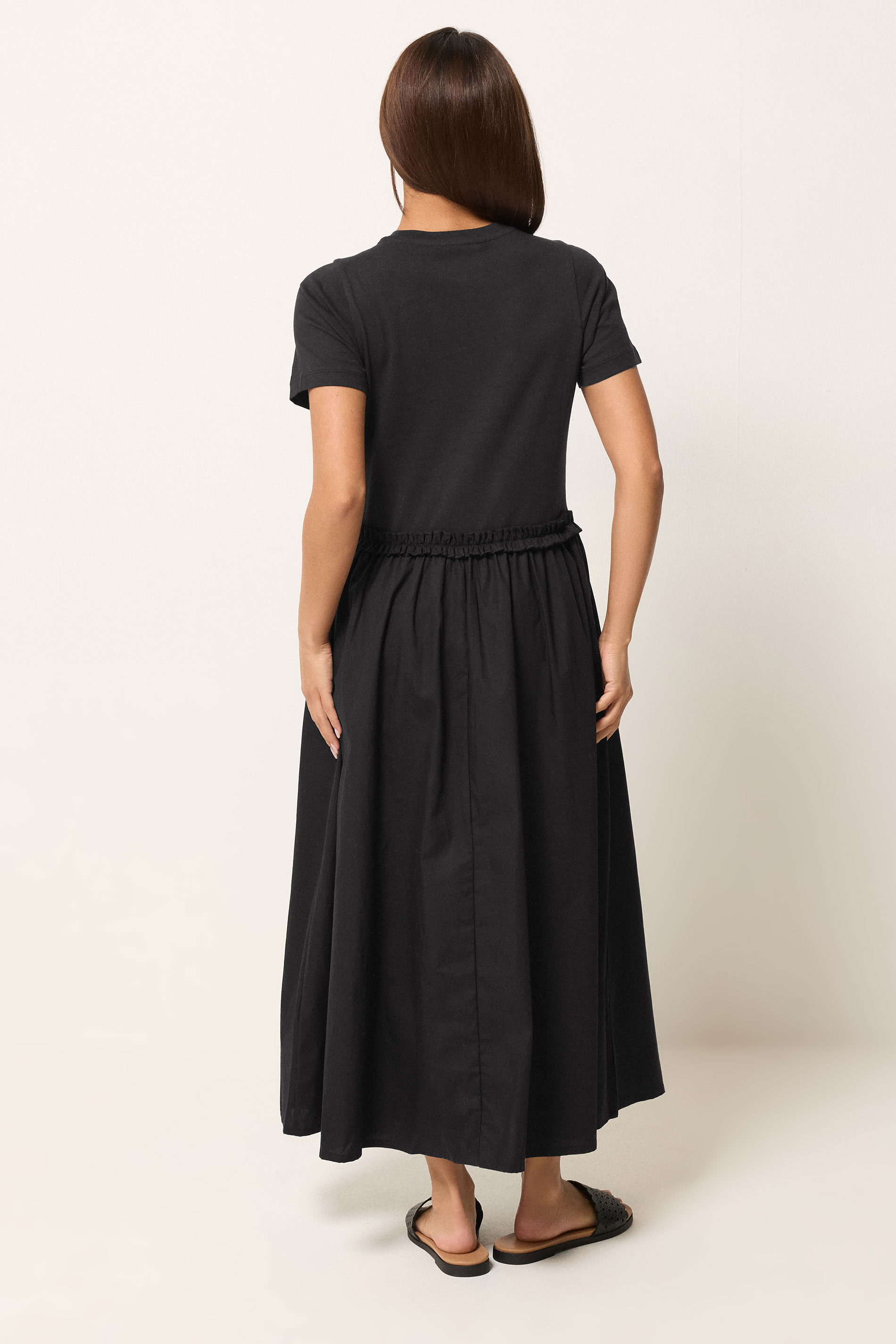PixieGirl Petite Women's Black Mixed Ruffle Cotton Midi Dress | PixieGirl  4