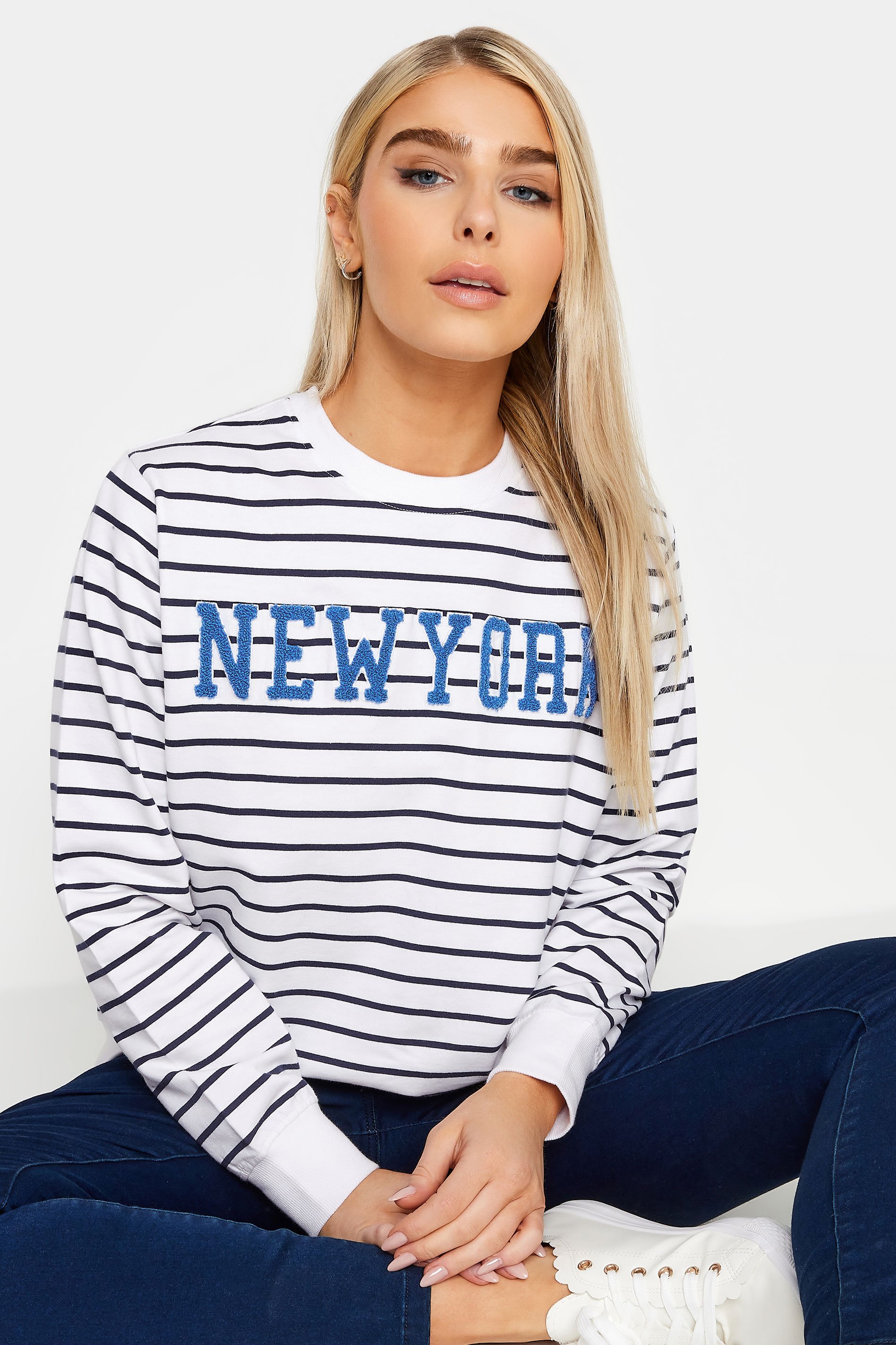 M&Co White & Navy Striped 'New York' Sweatshirt | M&Co 2