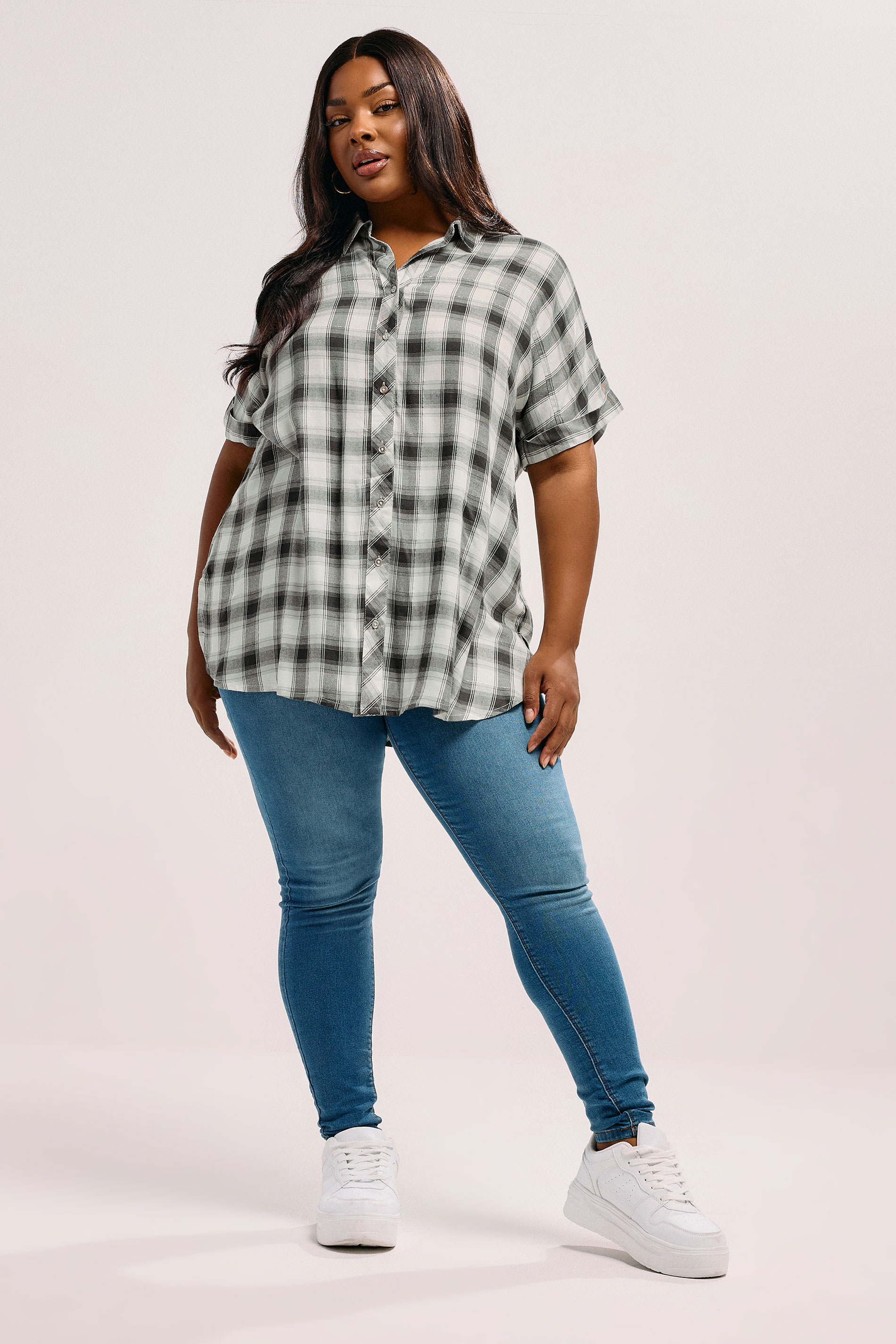 YOURS Plus Size Black Check Short Sleeve Shirt | Yours Clothing 1
