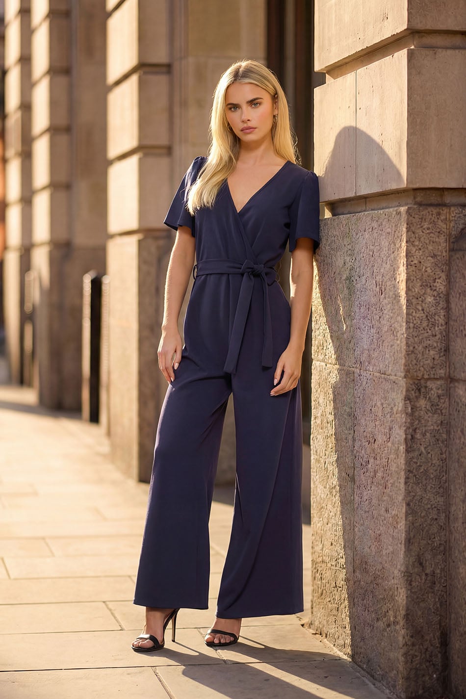 M&Co Petite Navy Blue Wide Leg Jumpsuit | M&Co 3