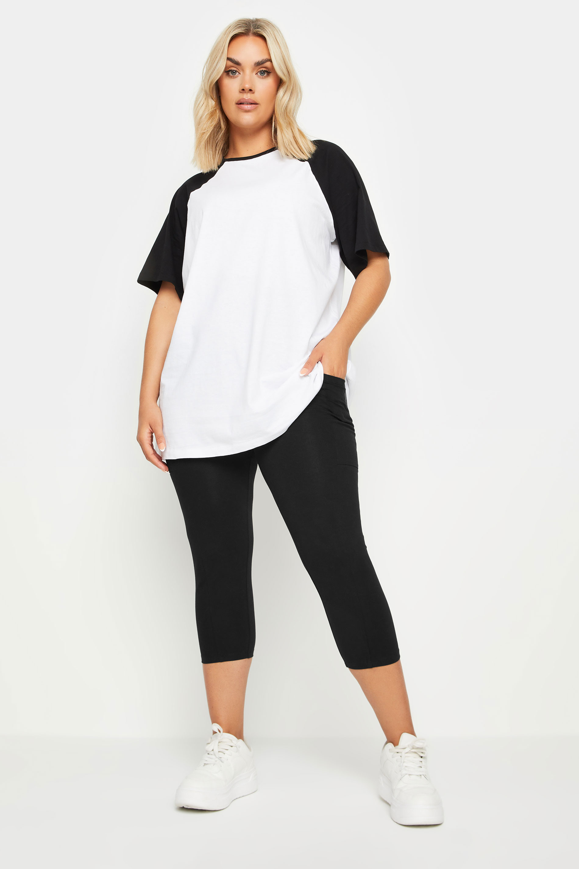 YOURS Plus Size Black Side Pocket Cropped Leggings | Yours Clothing 1