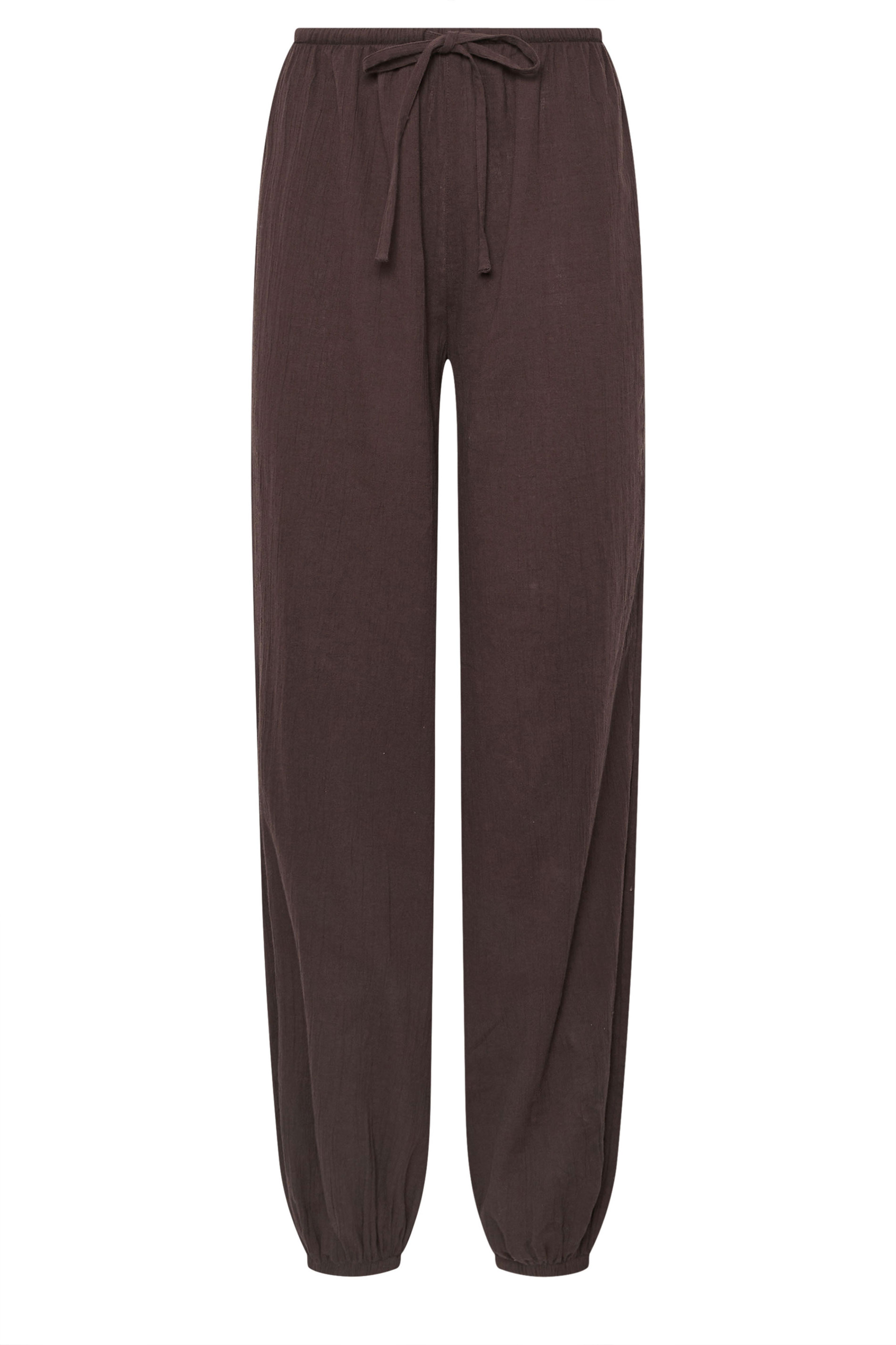 LTS Tall Women's Chocolate Brown Textured Cotton Balloon Trousers | Long Tall Sally 5