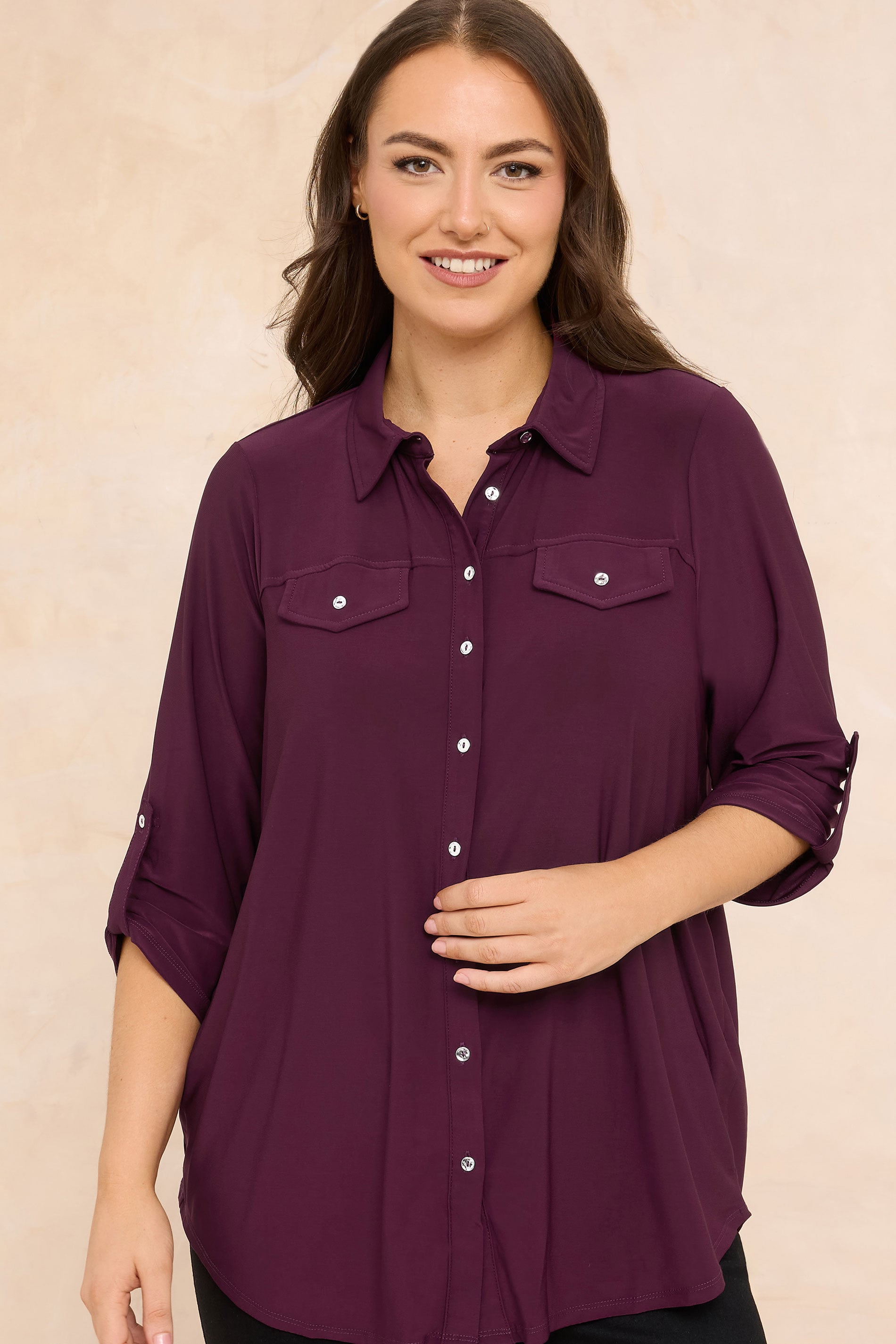 EVANS Plus Size Burgundy Red Tab Sleeve Blouse | Evans  3