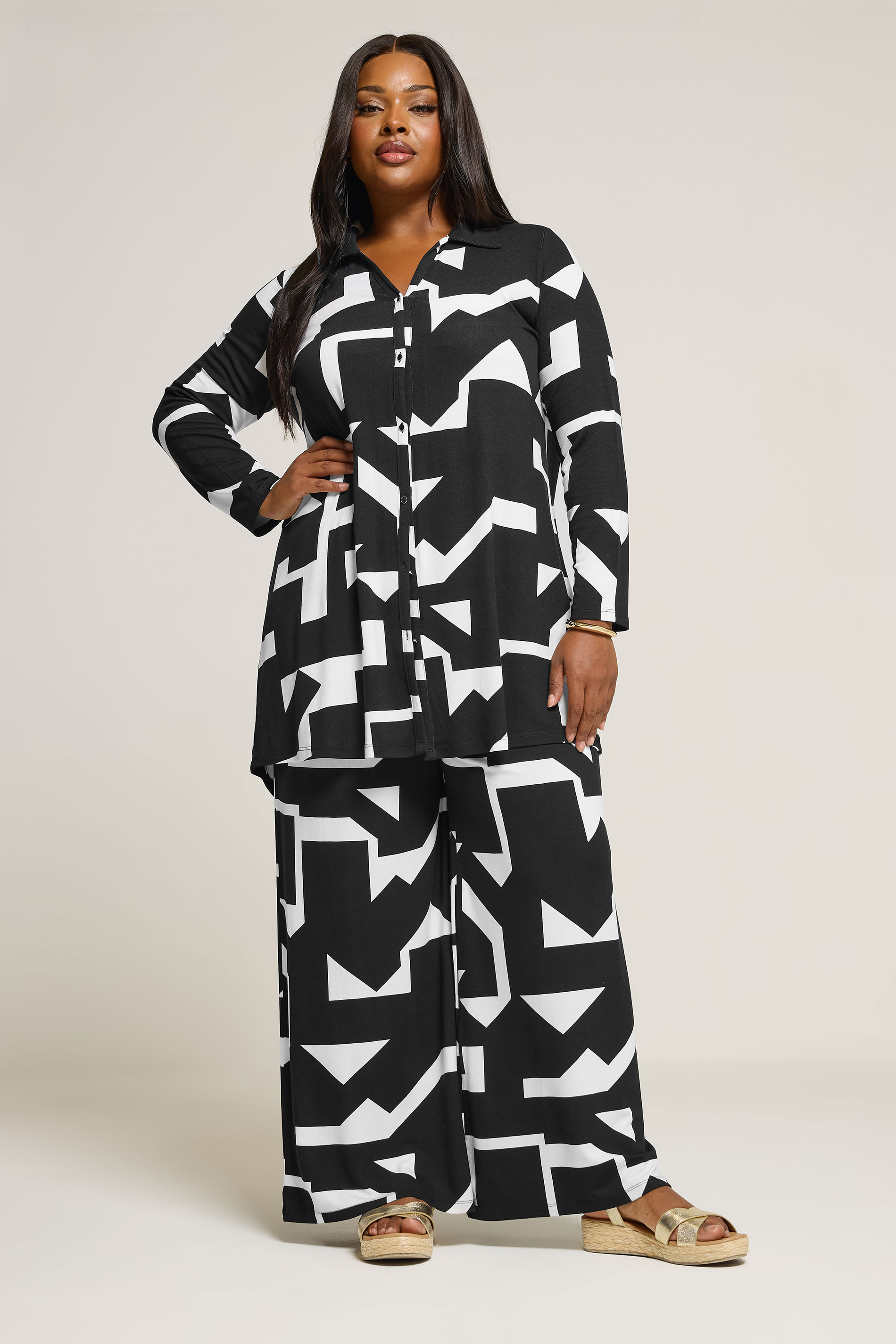 YOURS Plus Size Black & White Abstract Shirt | Yours Clothing 1