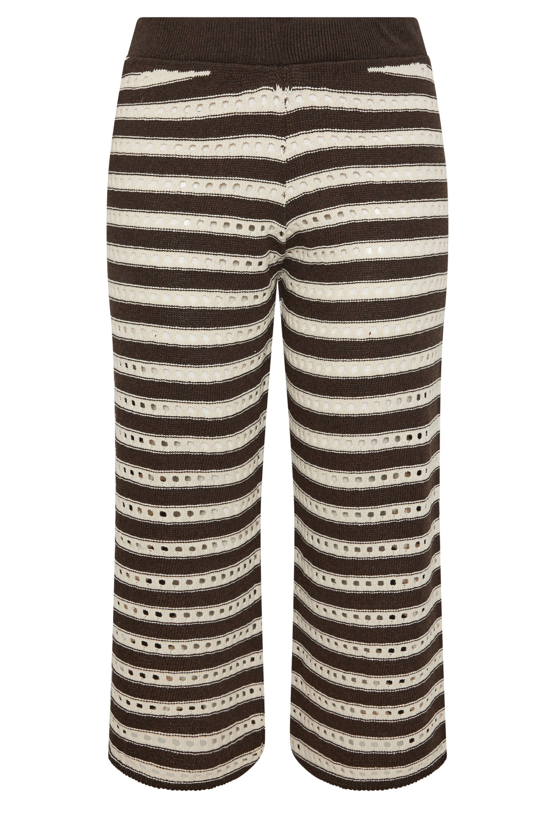 LIMITED COLLECTION Plus Size Chocolate Brown Stripe Crochet Wide Leg Trousers | Yours Clothing 5
