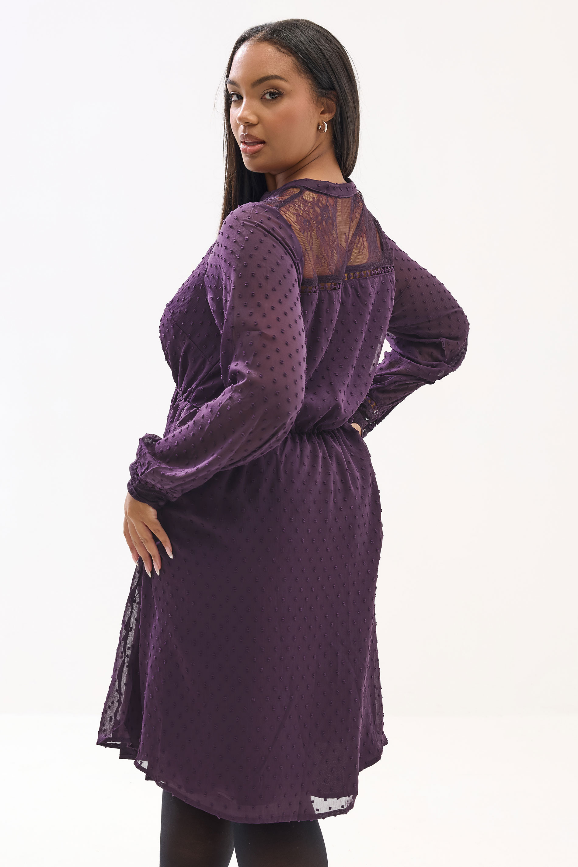 YOURS Plus Size Purple Lace Dobby Midi Dress | Yours Clothing 2