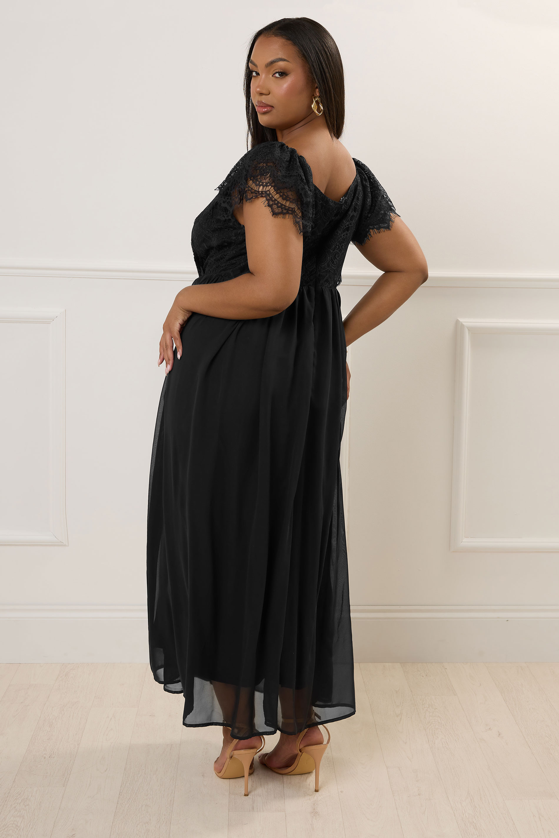 YOURS LONDON Plus Size Black Lace Maxi Wrap Dress | Yours Clothing 2